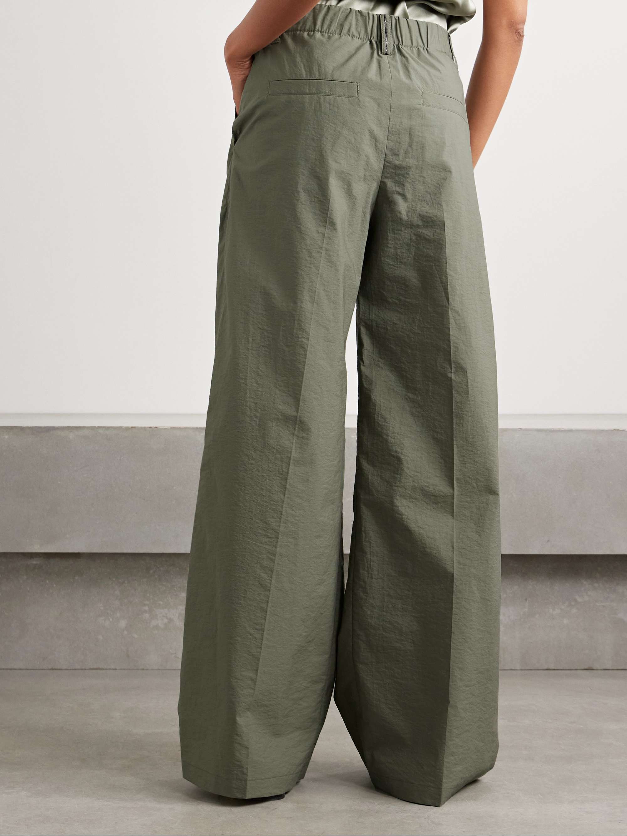 Pleated cotton-blend shell wide-leg pants view