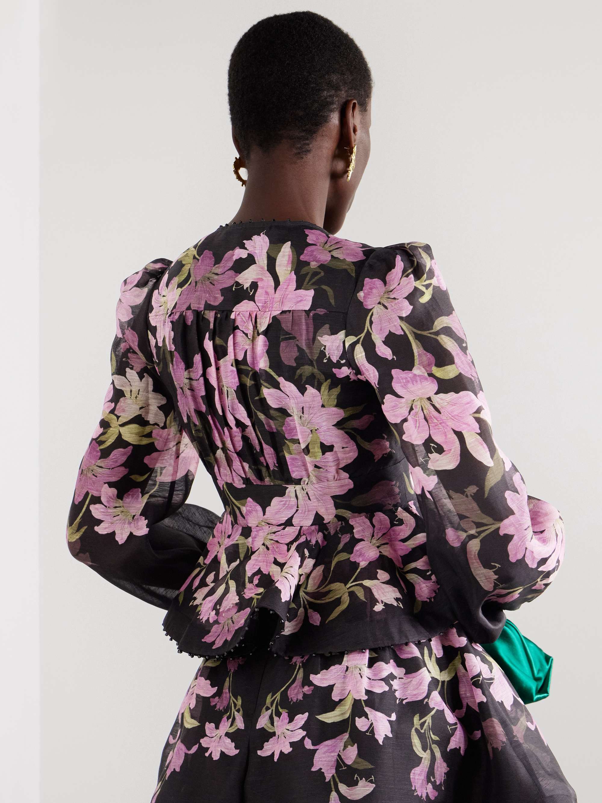 Dawning bead-embellished floral-print linen and silk-blend blouse view