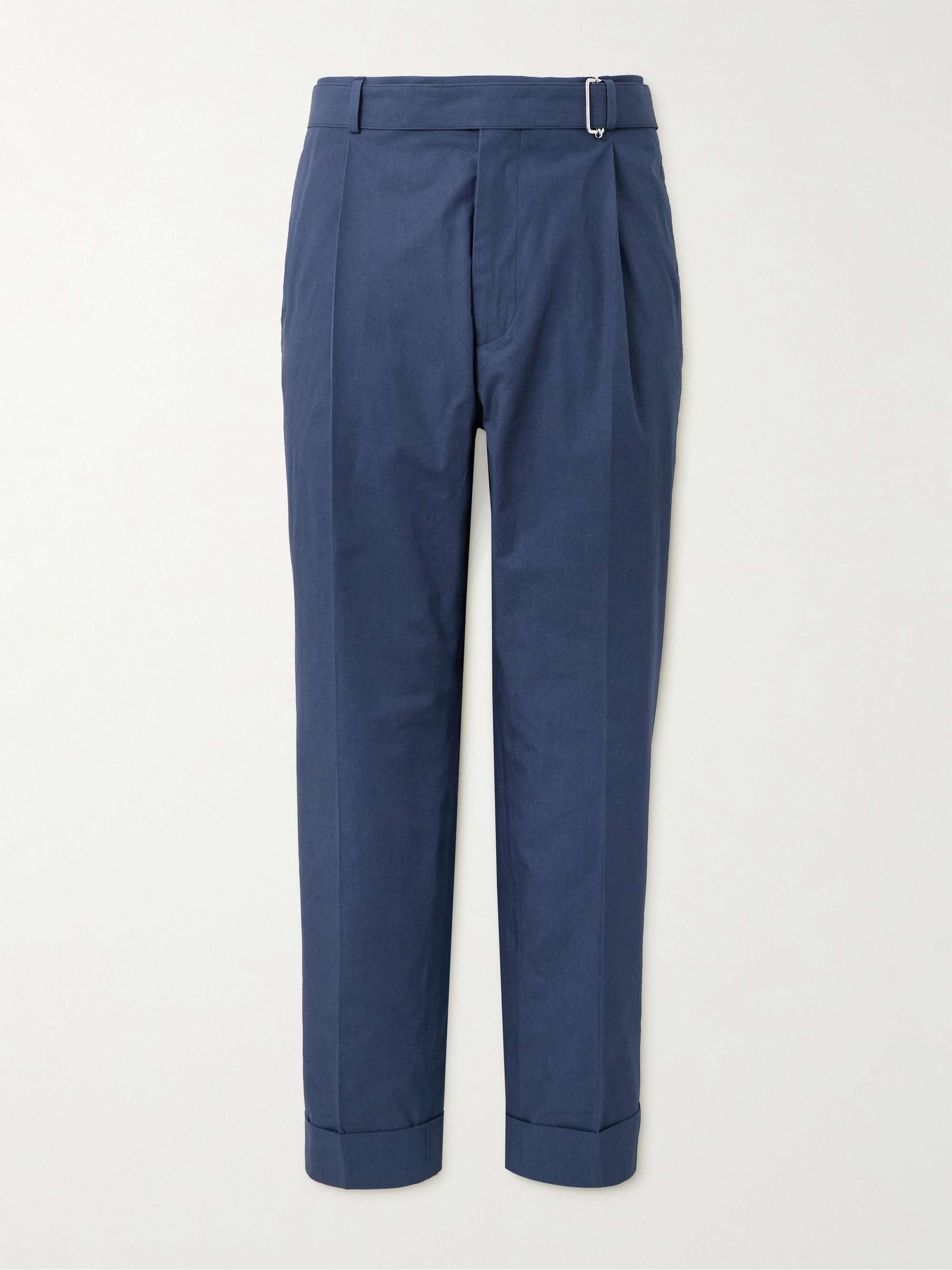 Hugo Straight-Leg Belted Pleated Cotton-Poplin Trousers view