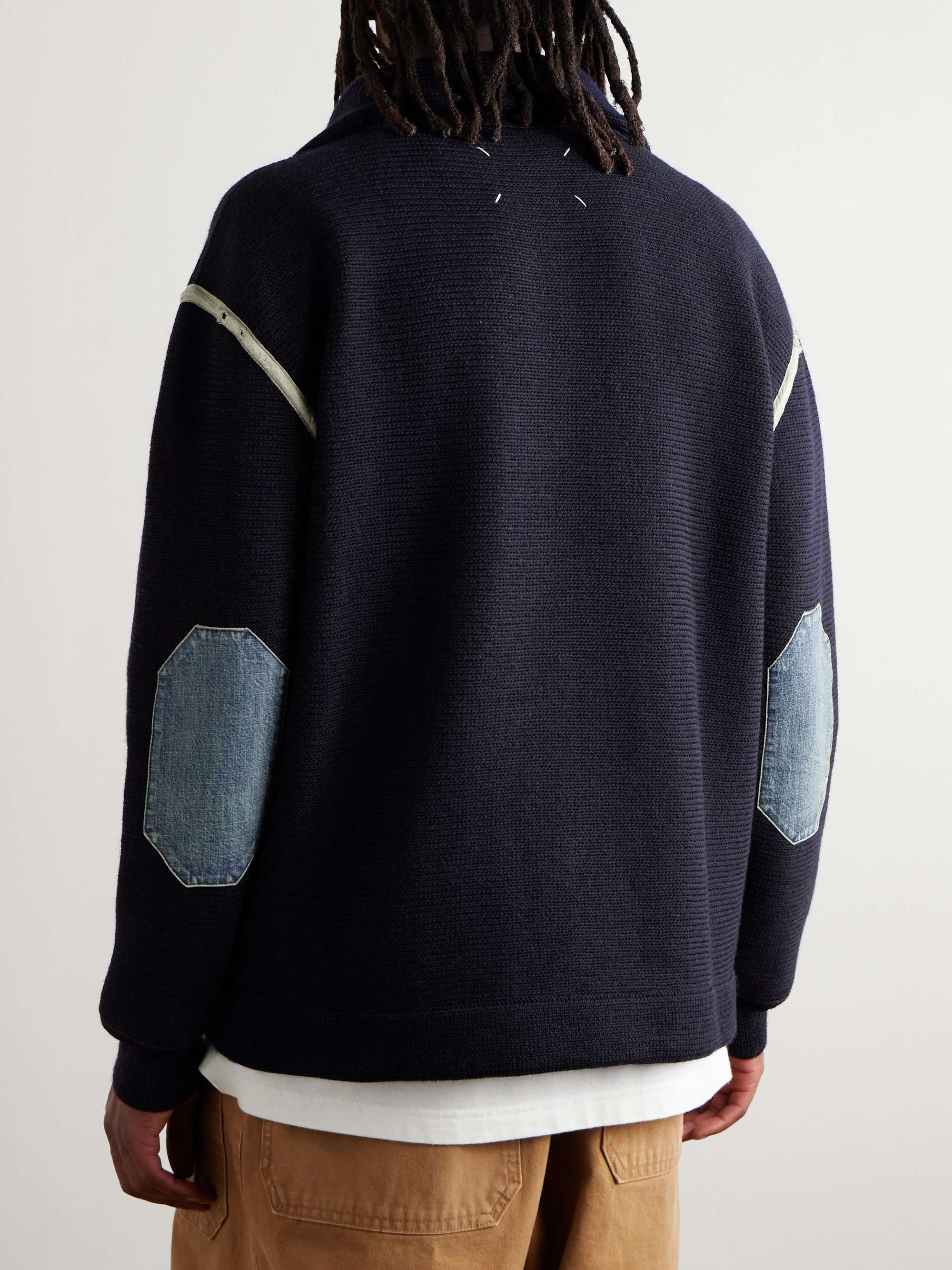 Denim-Trimmed Wool Half-Zip Sweater view
