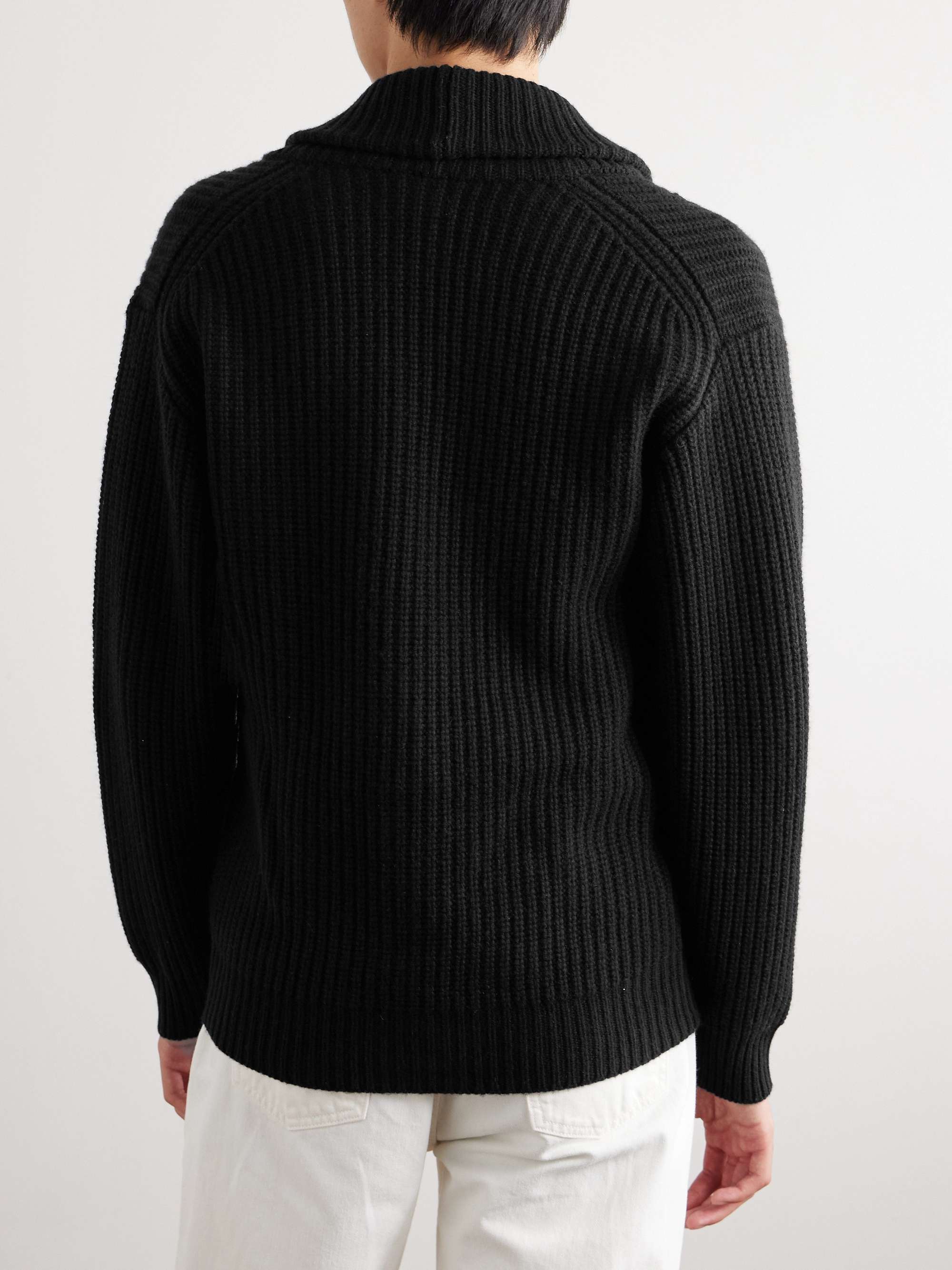 Somac Shawl-Collar Ribbed Cashmere Cardigan view