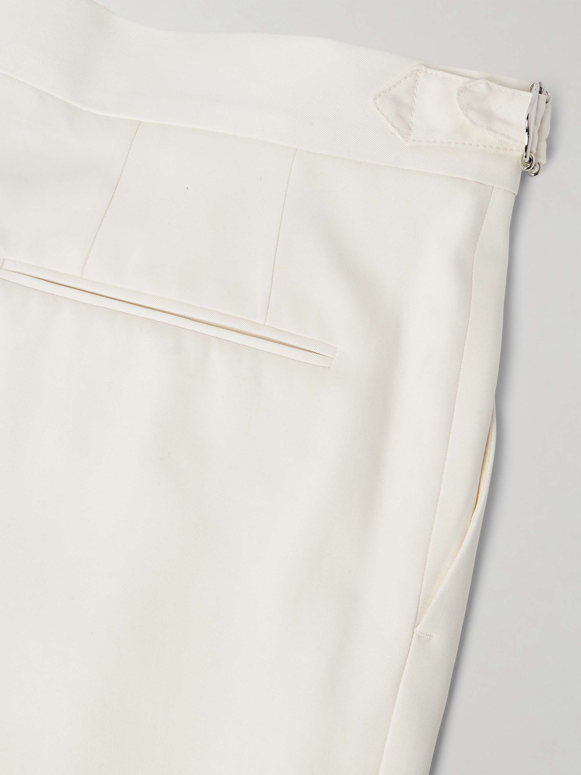 Straight-Leg Pleated Silk-Satin Tuxedo Trousers view