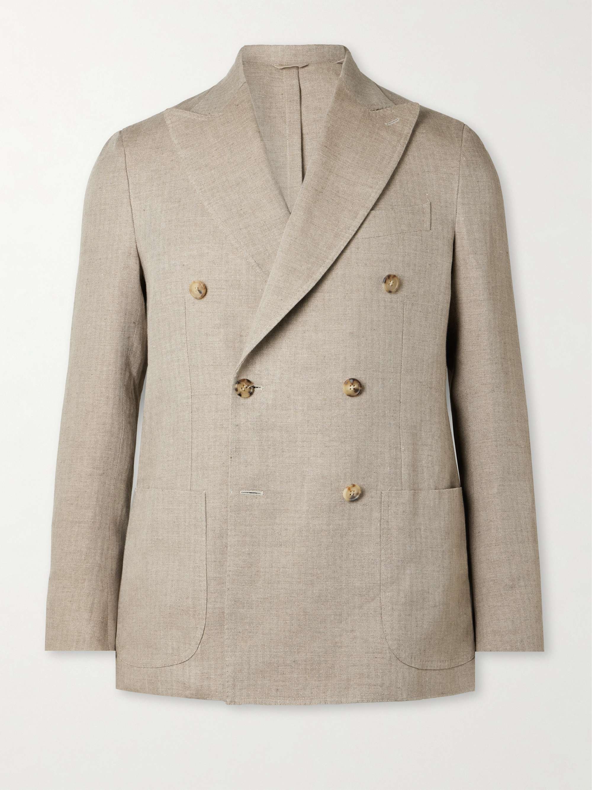 Double-Breasted Herringbone Linen Blazer view
