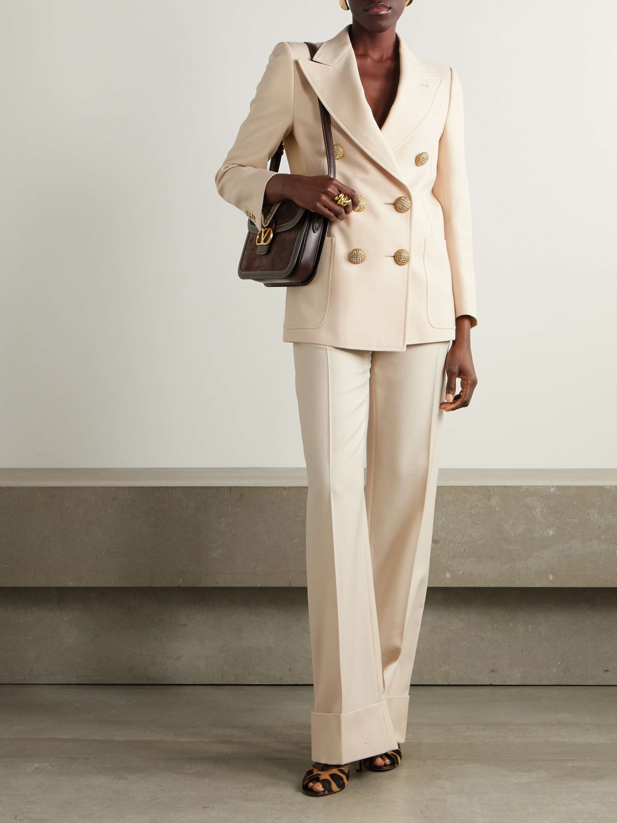 Crystal-embellished double-breasted virgin wool-twill blazer view