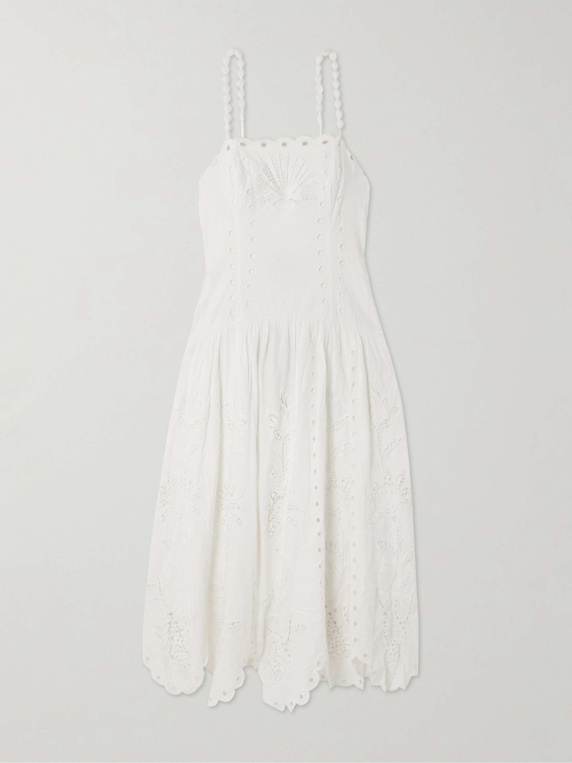 Richelieu scalloped gathered broderie anglaise linen-blend midi dress view