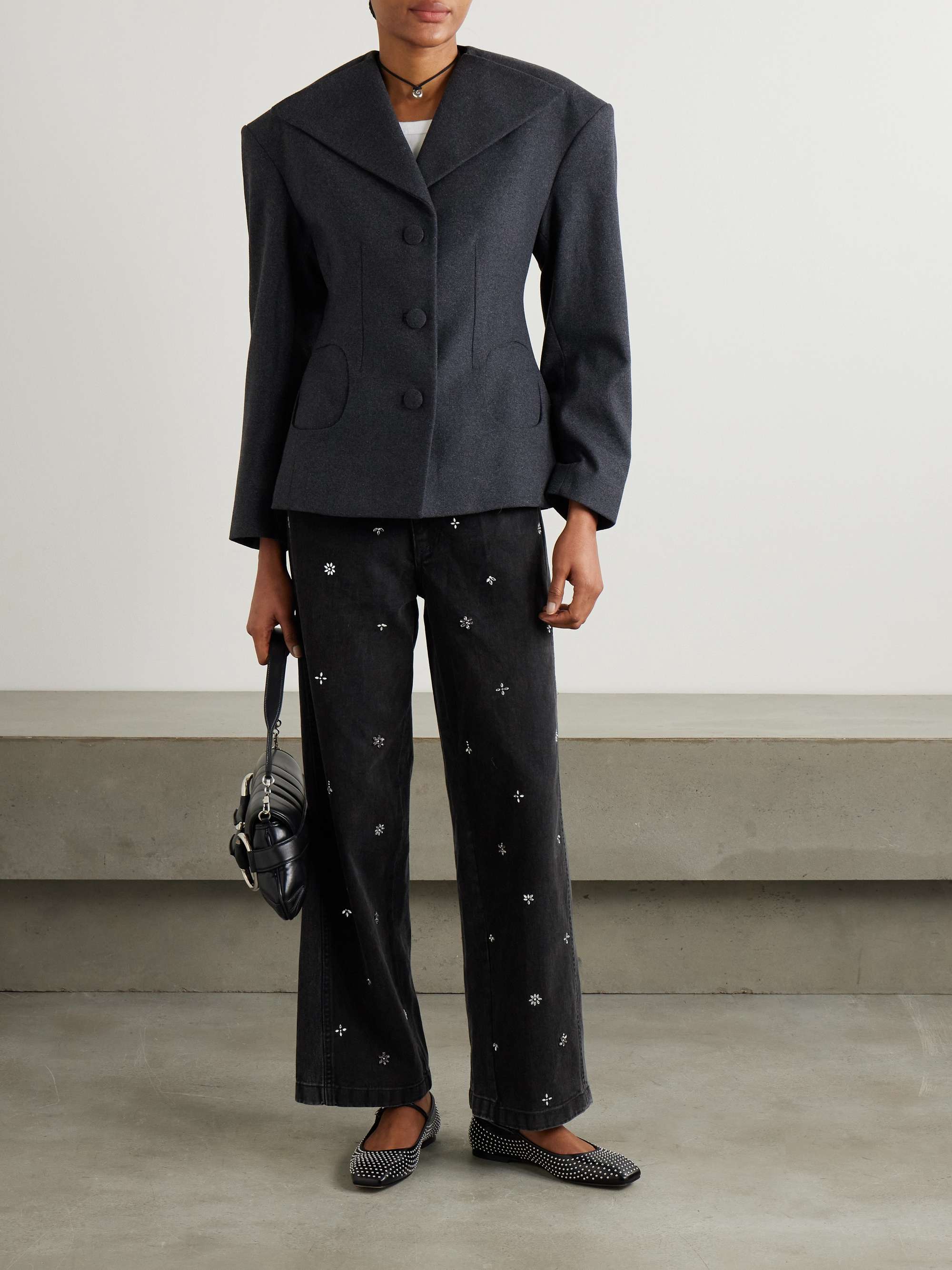 Bala crystal-embellished high-rise wide-leg jeans view