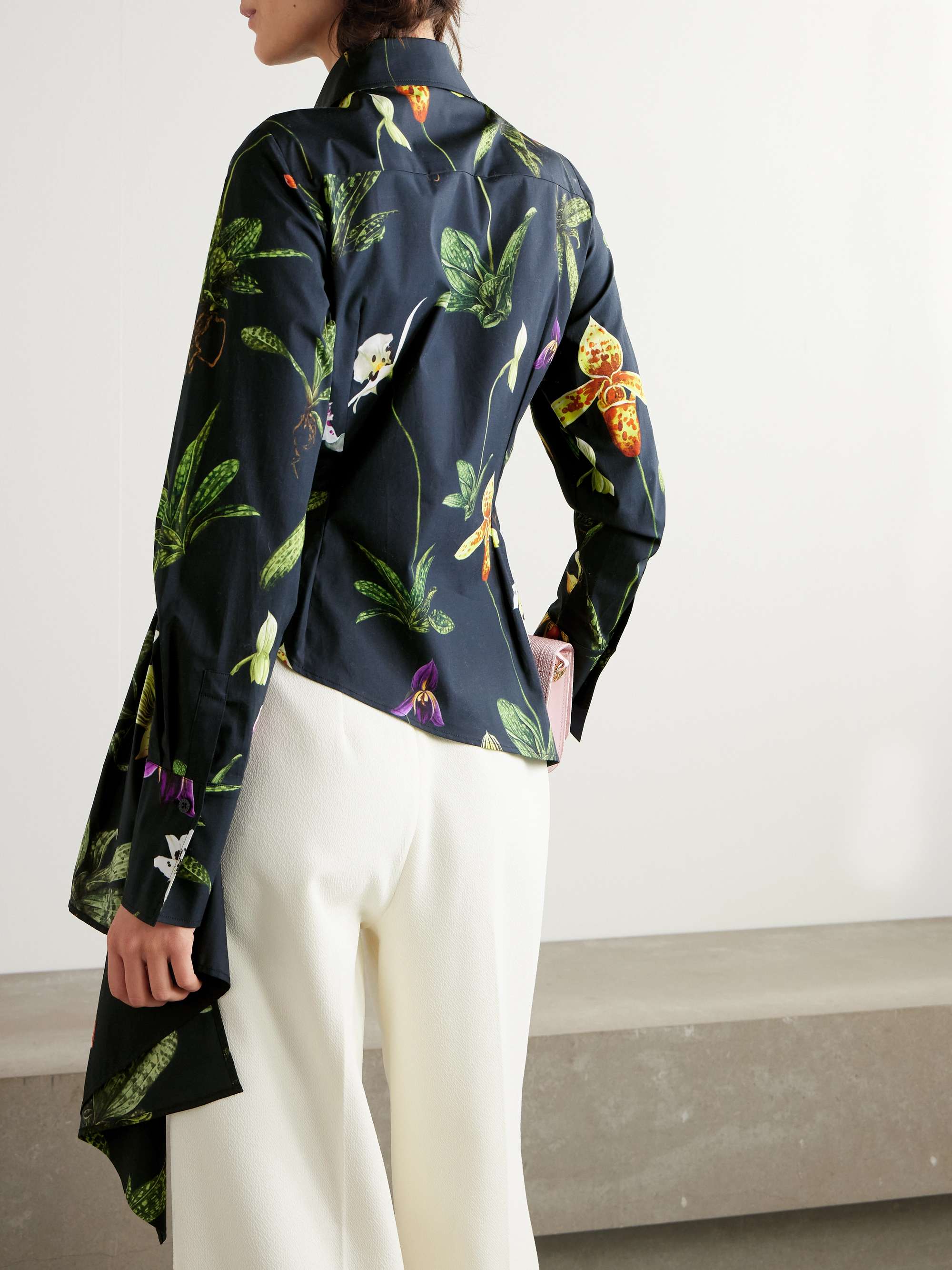 Asymmetric floral-print cotton-blend poplin shirt view