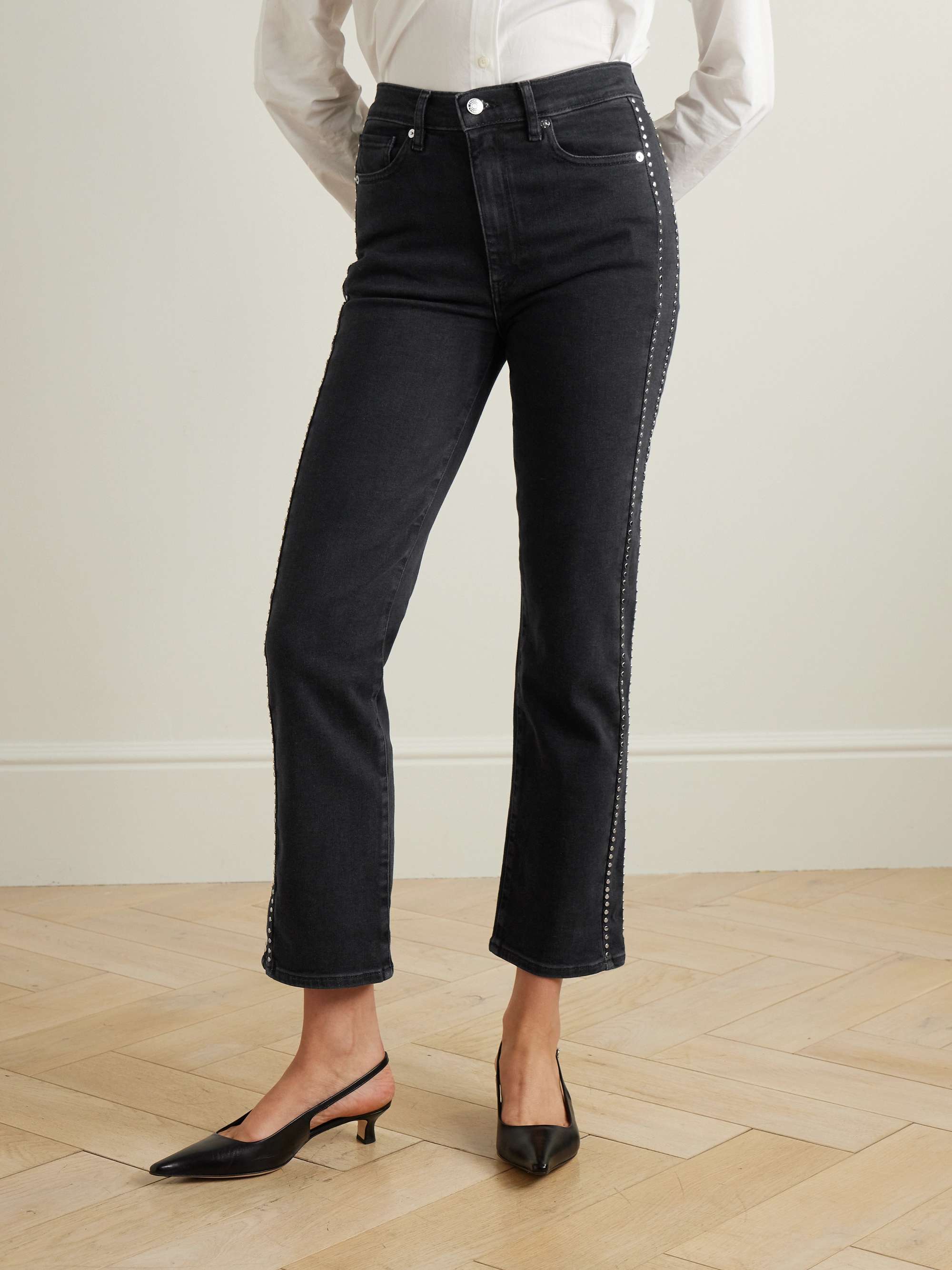 Le Sleek embellished cropped high-rise straight-leg jeans view