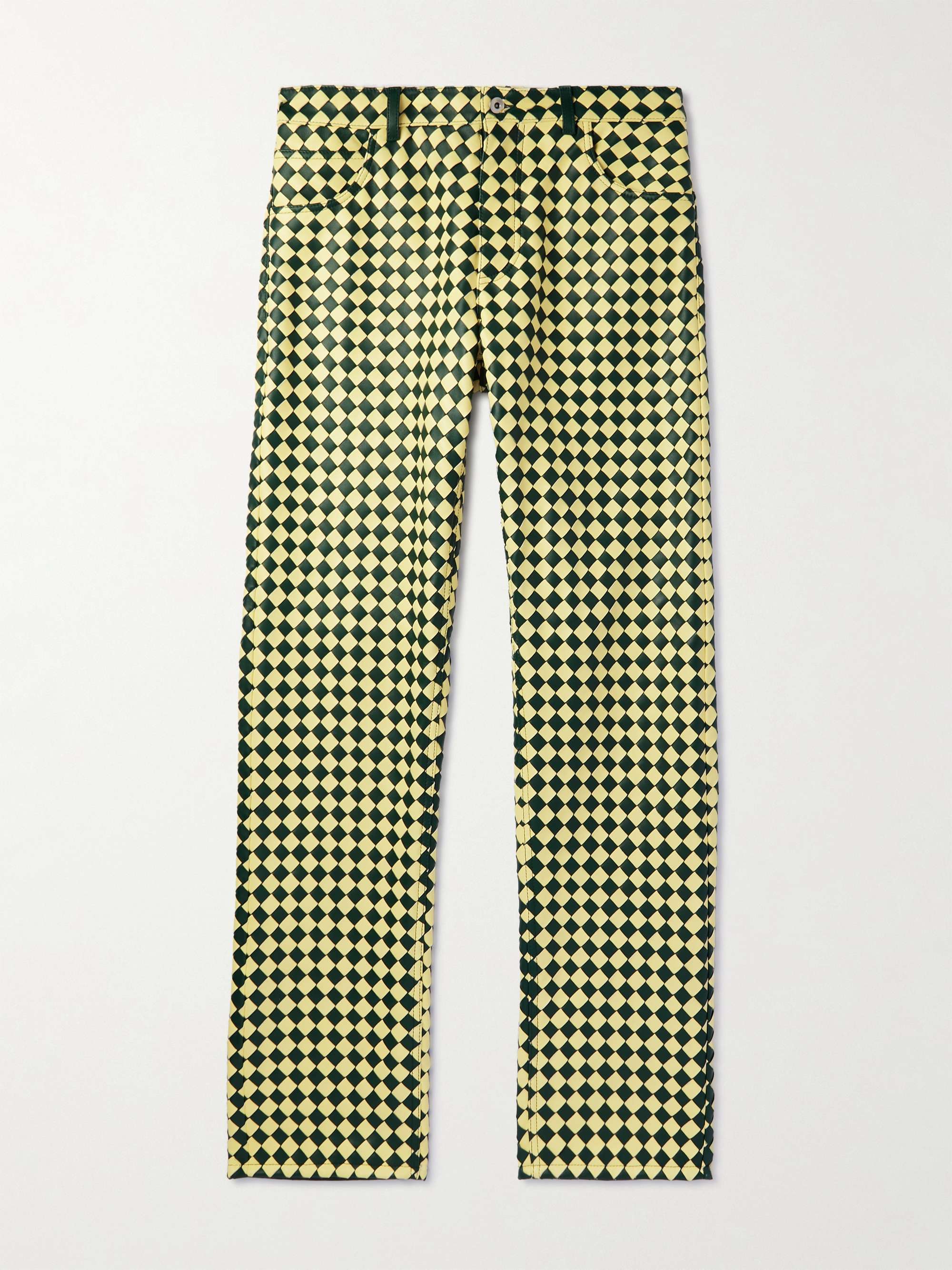 Straight-Leg Two-Tone Intrecciato Leather Trousers view