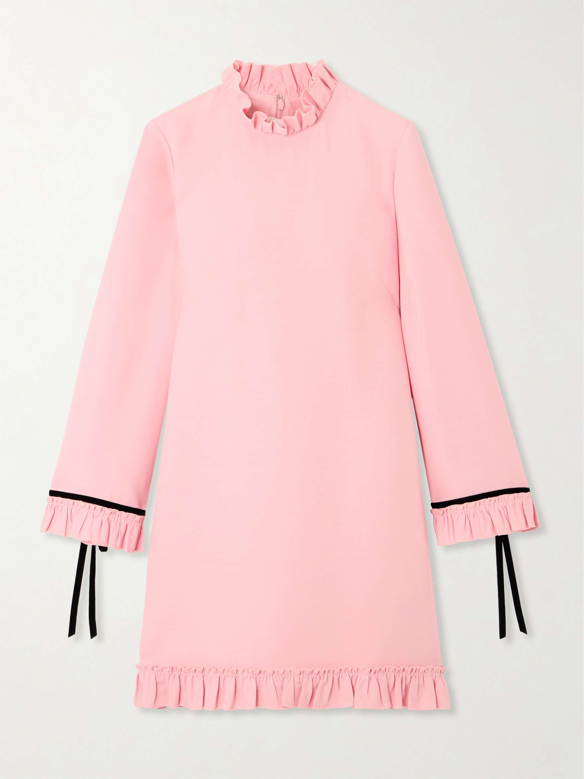 Ruffled velvet-trimmed wool and silk-blend crepe mini dress view
