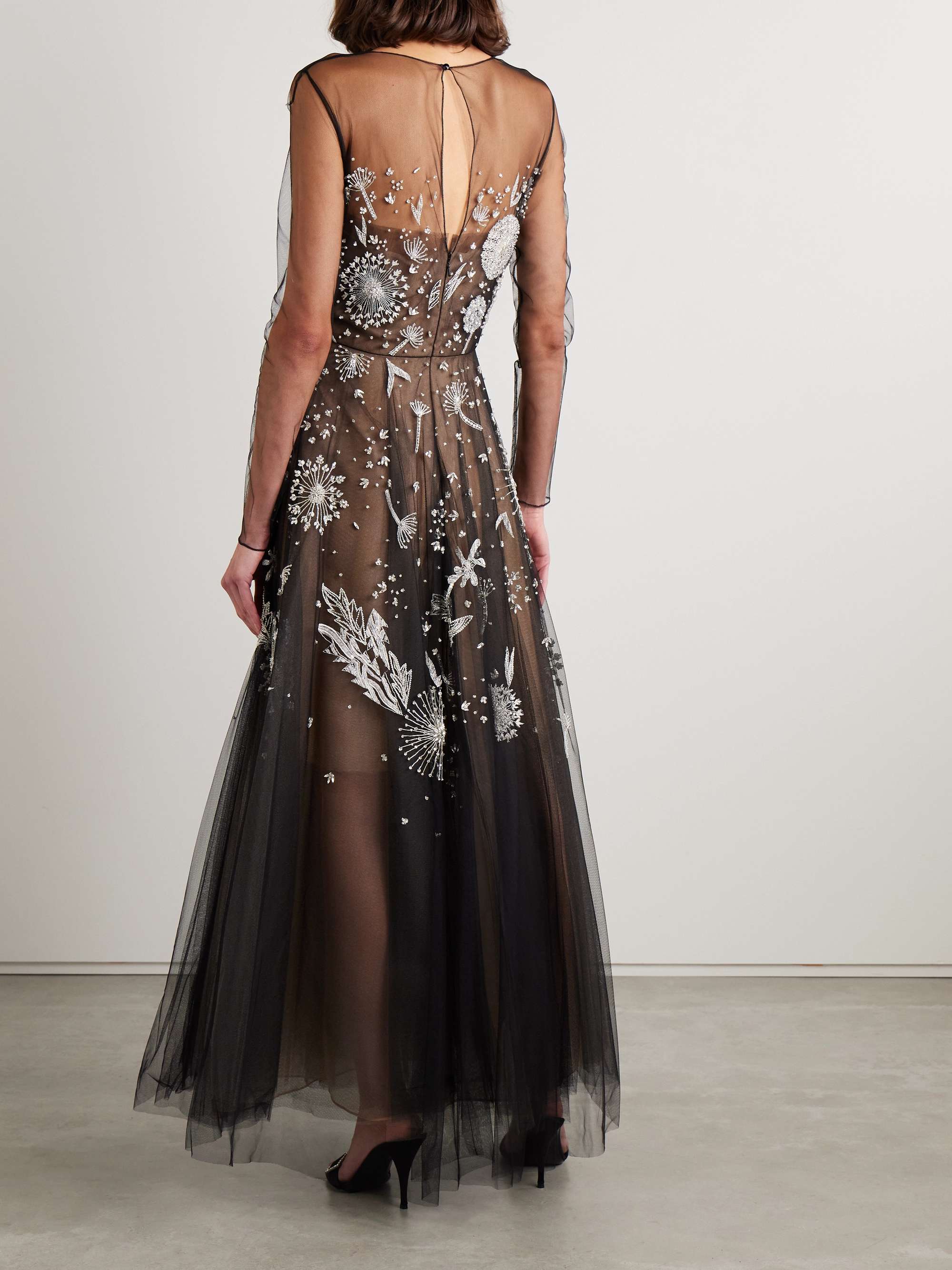 Embellished embroidered tulle maxi dress view