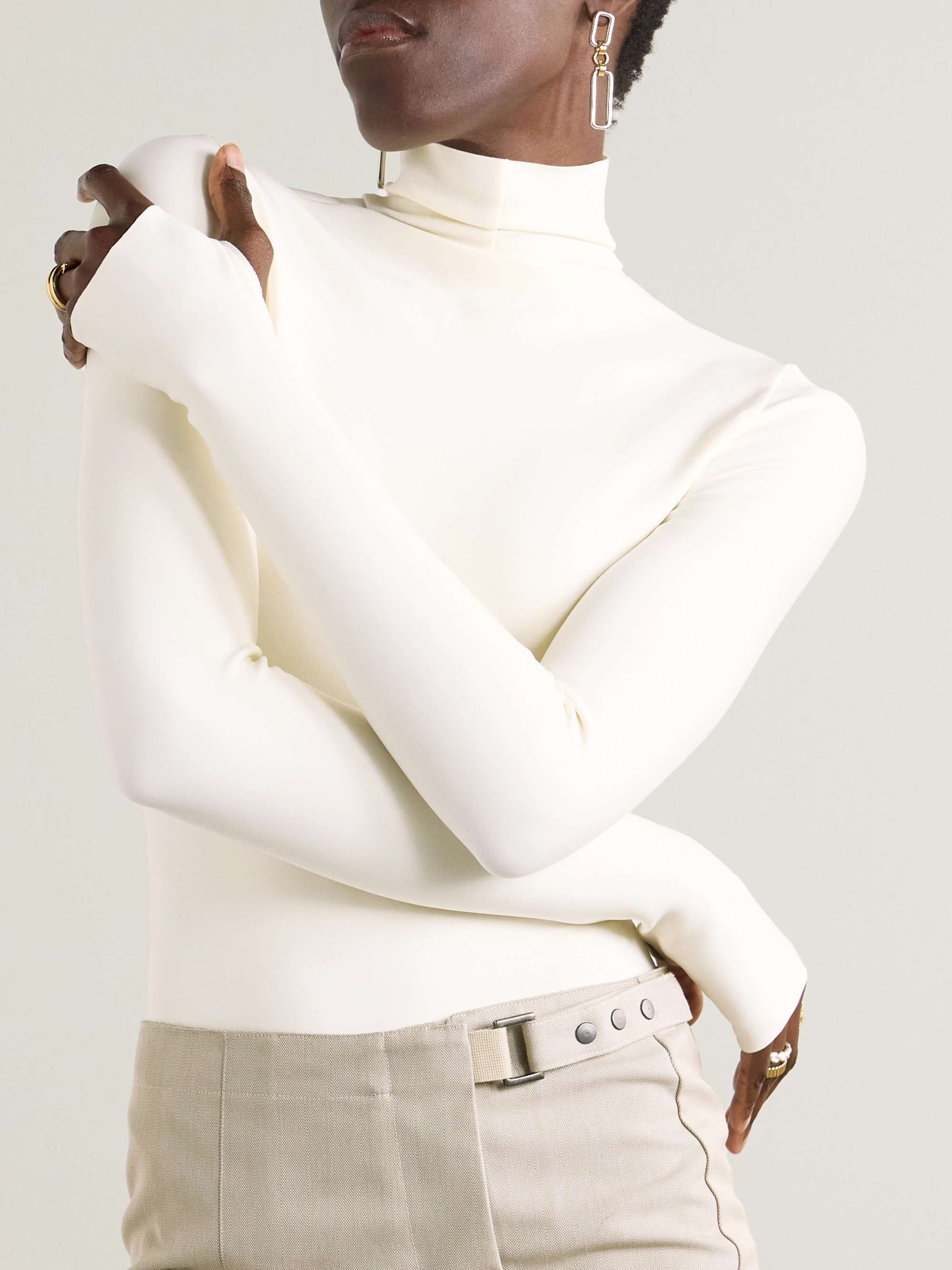 Stretch-jersey turtleneck thong bodysuit view