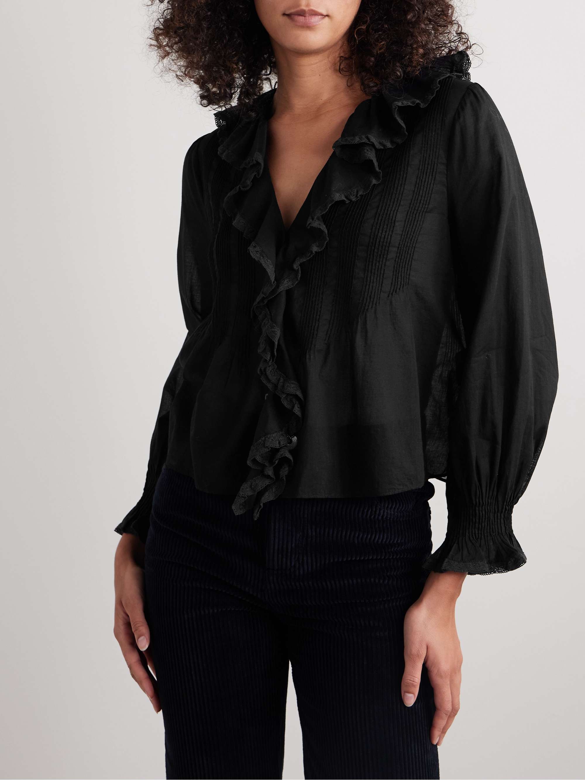 Hardy lace-trimmed ruffled pintucked organic cotton-voile blouse view
