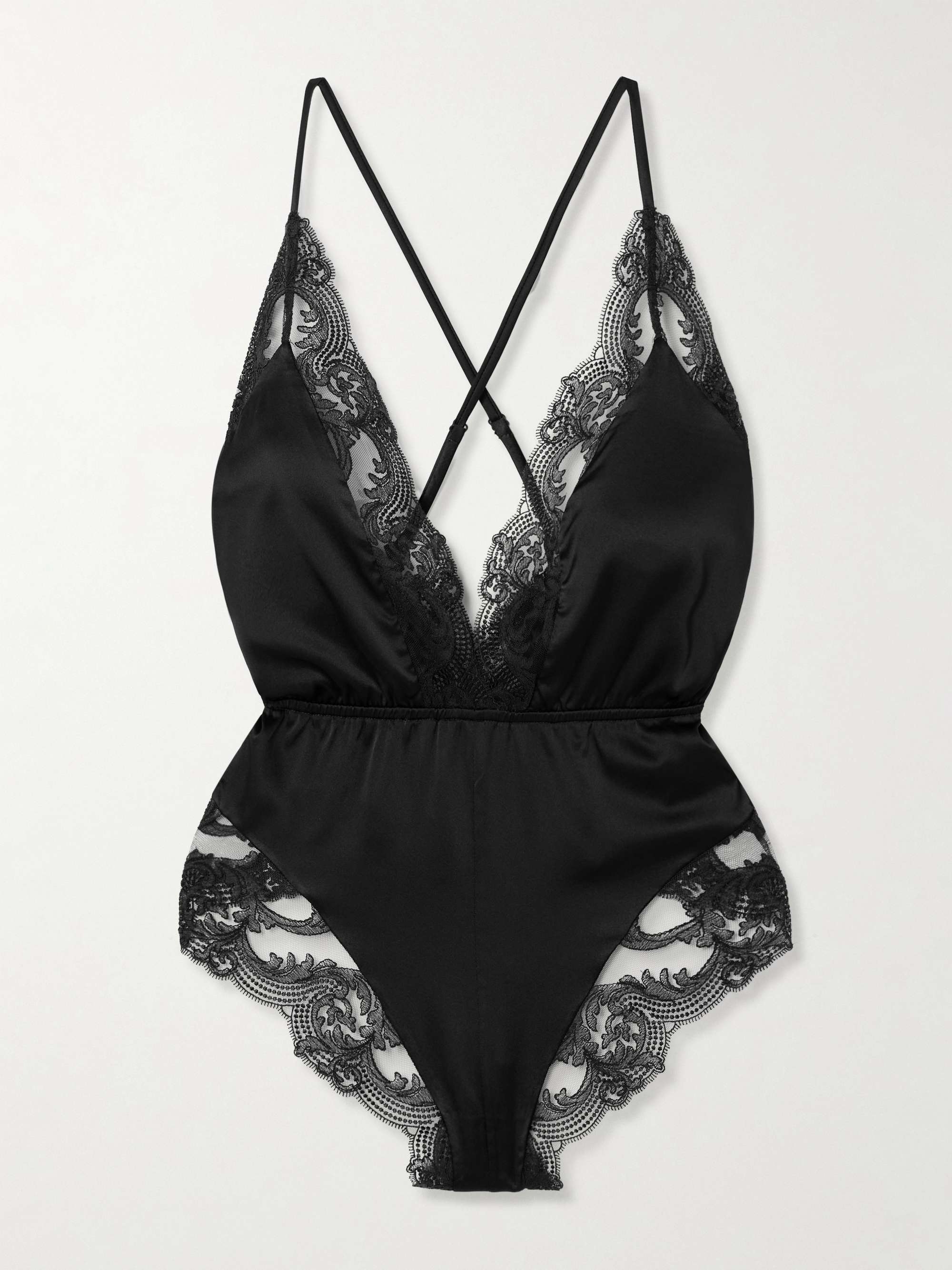 Voltaire scalloped lace-trimmed silk-blend satin playsuit view
