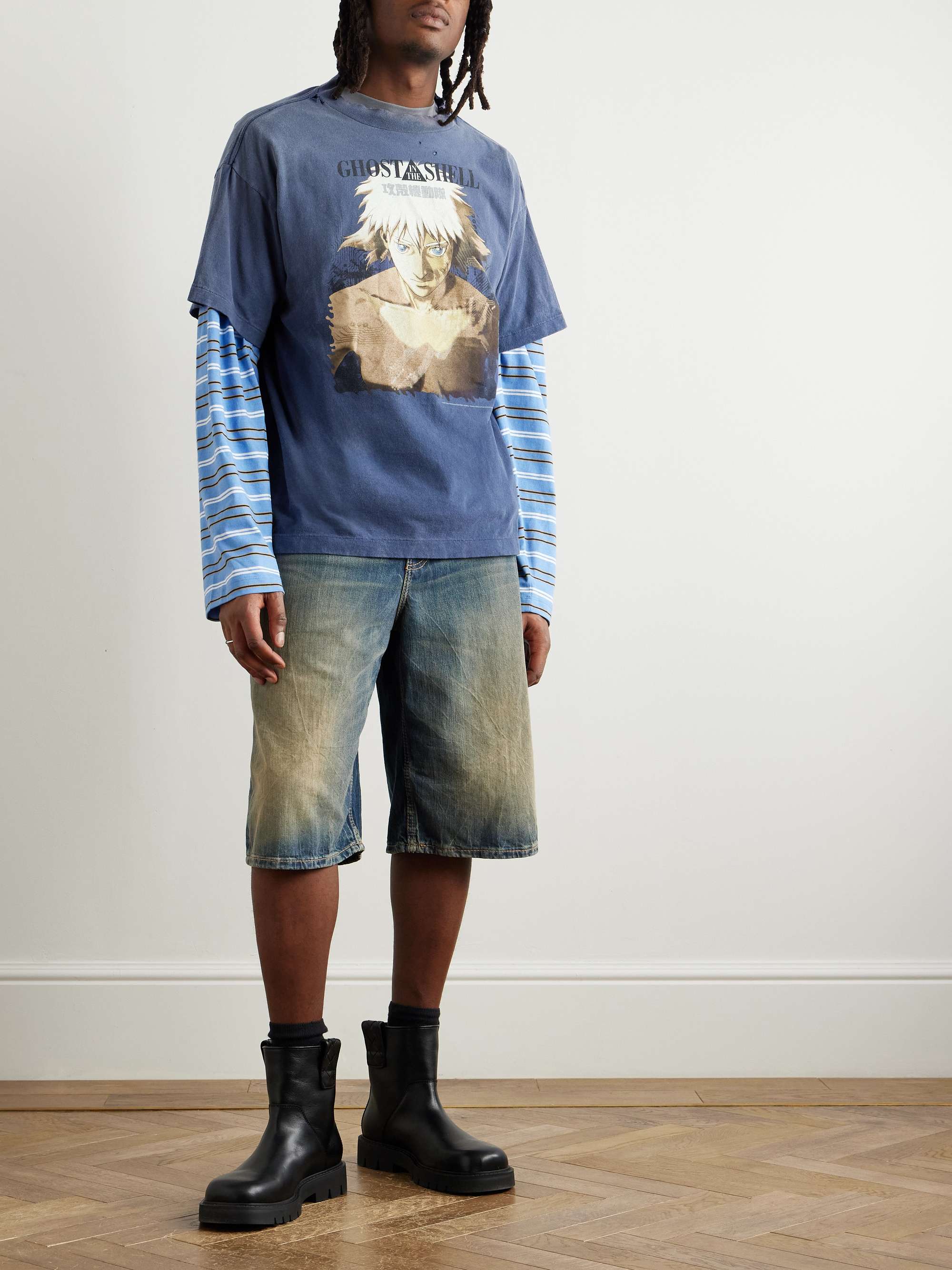 + Ghost in the Shell Distressed Printed Cotton-Jersey T-Shirt view