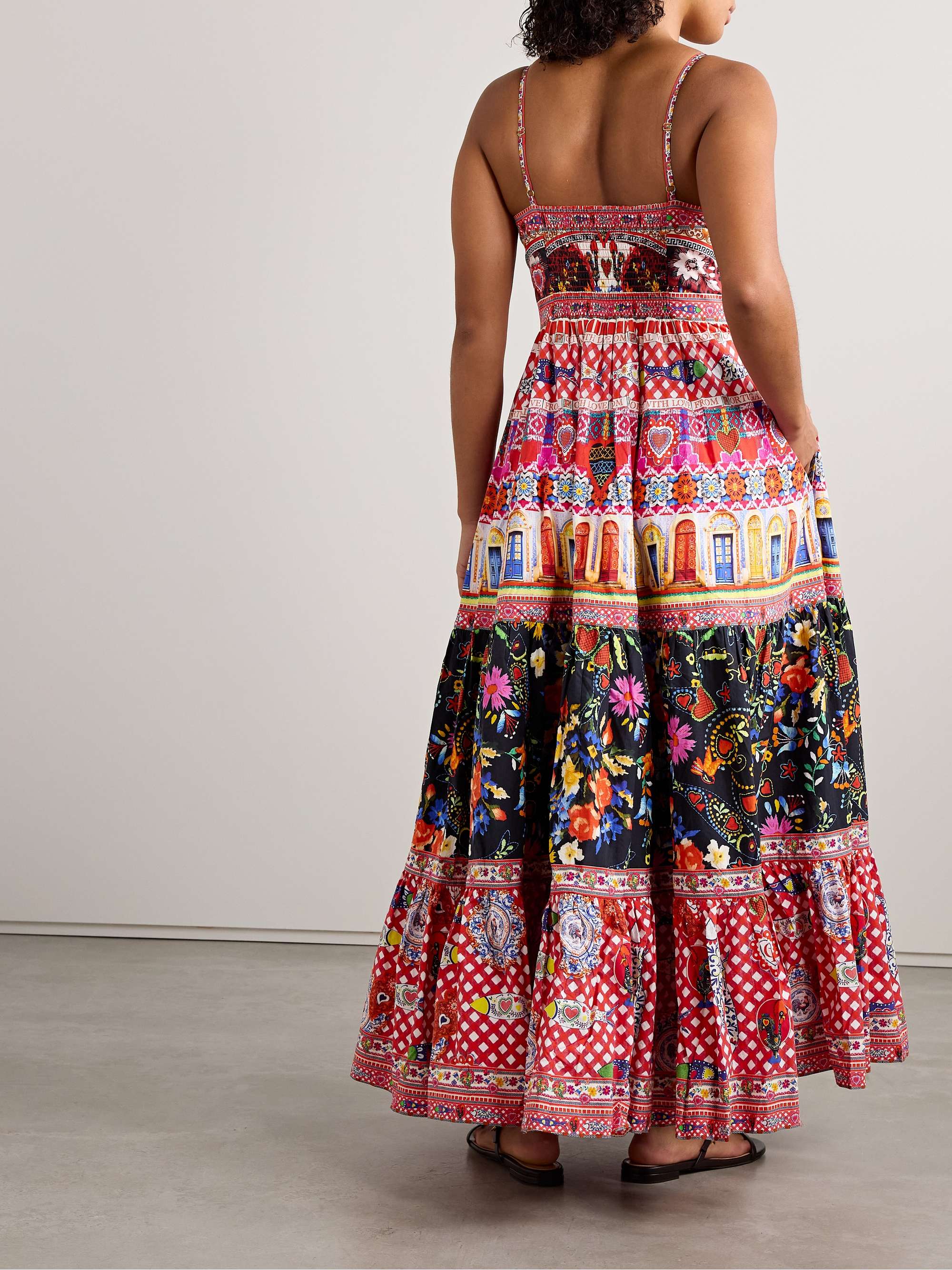 Tiered crystal-embellished printed organic cotton-poplin maxi dress view