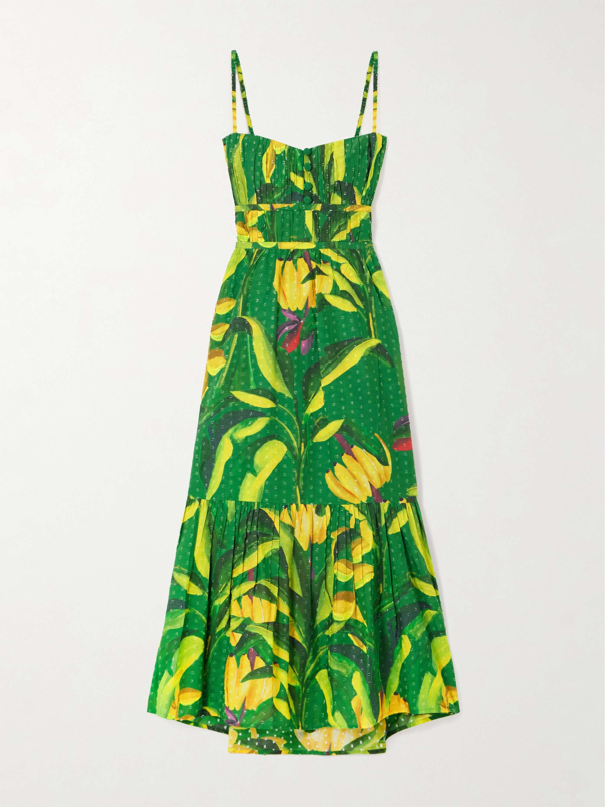 Banana Aquarela pleated printed swiss-dot linen midi dress view
