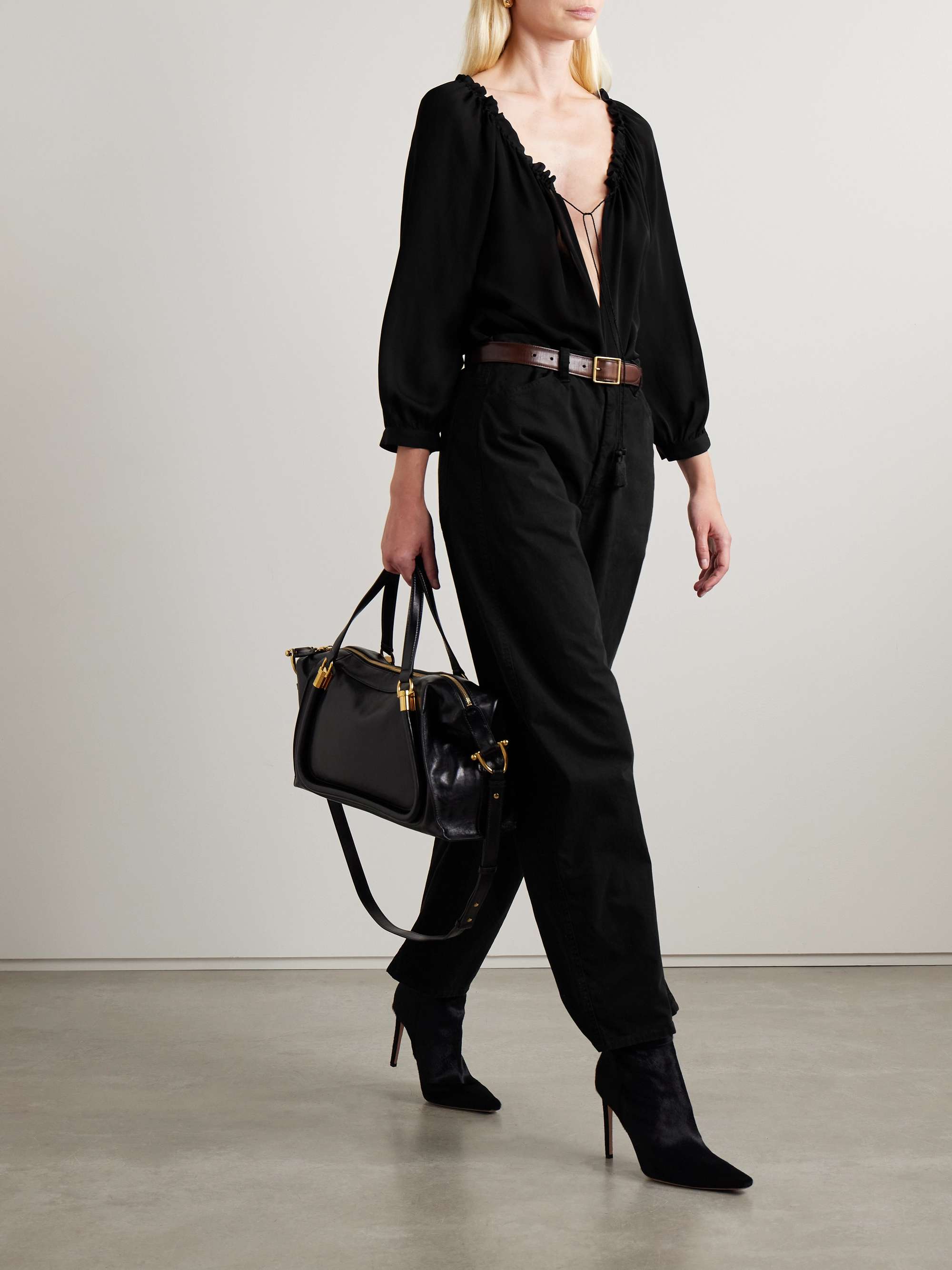 Carley gathered silk-chiffon blouse view