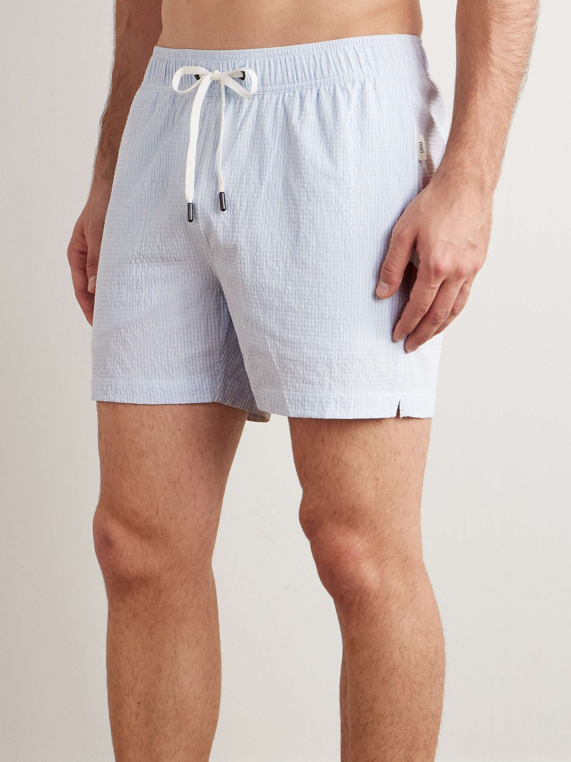 Charles Slim-Fit Short-Length Striped Seersucker Swim Shorts view