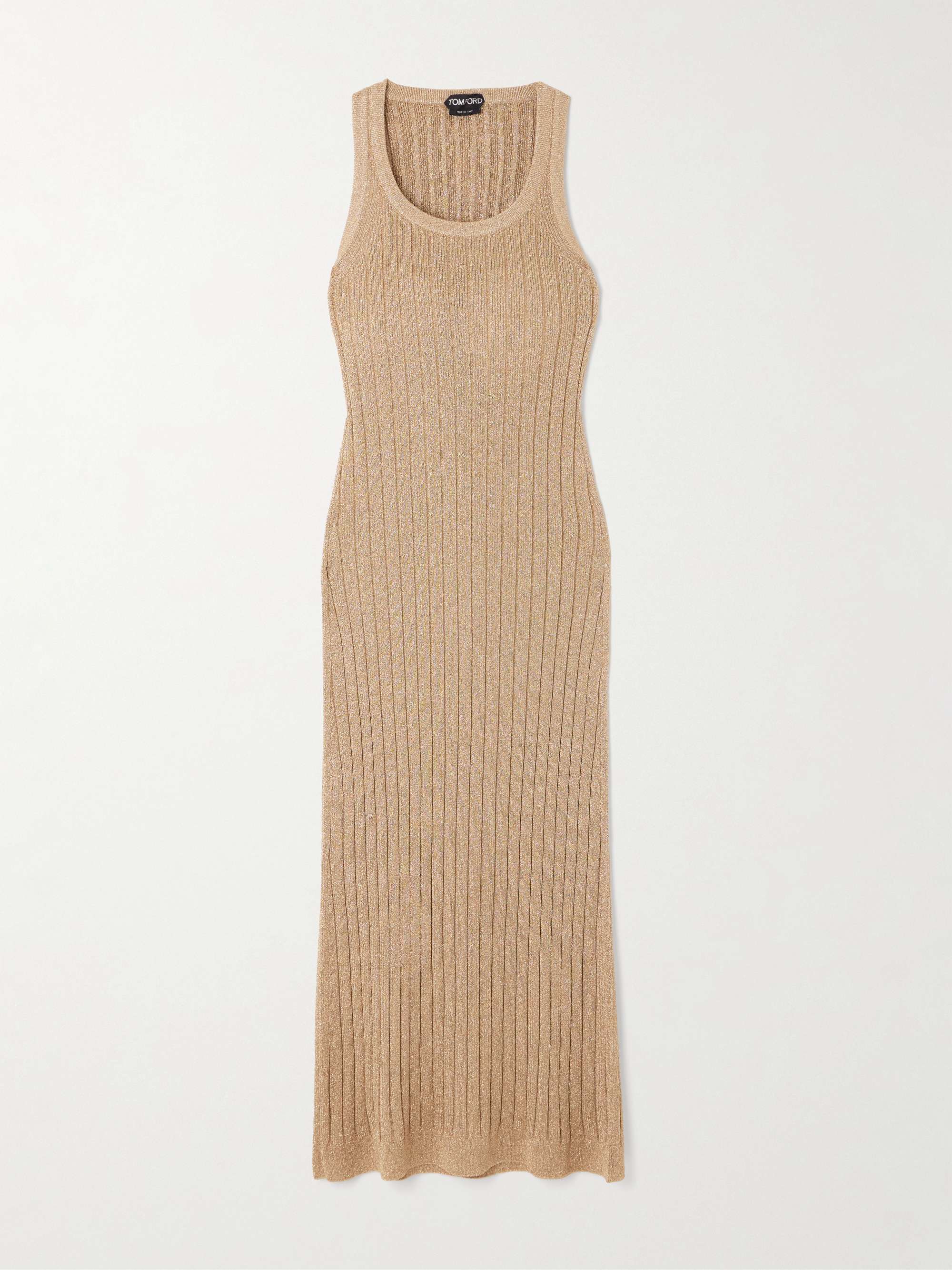 Metallic ribbed-knit midi dress view