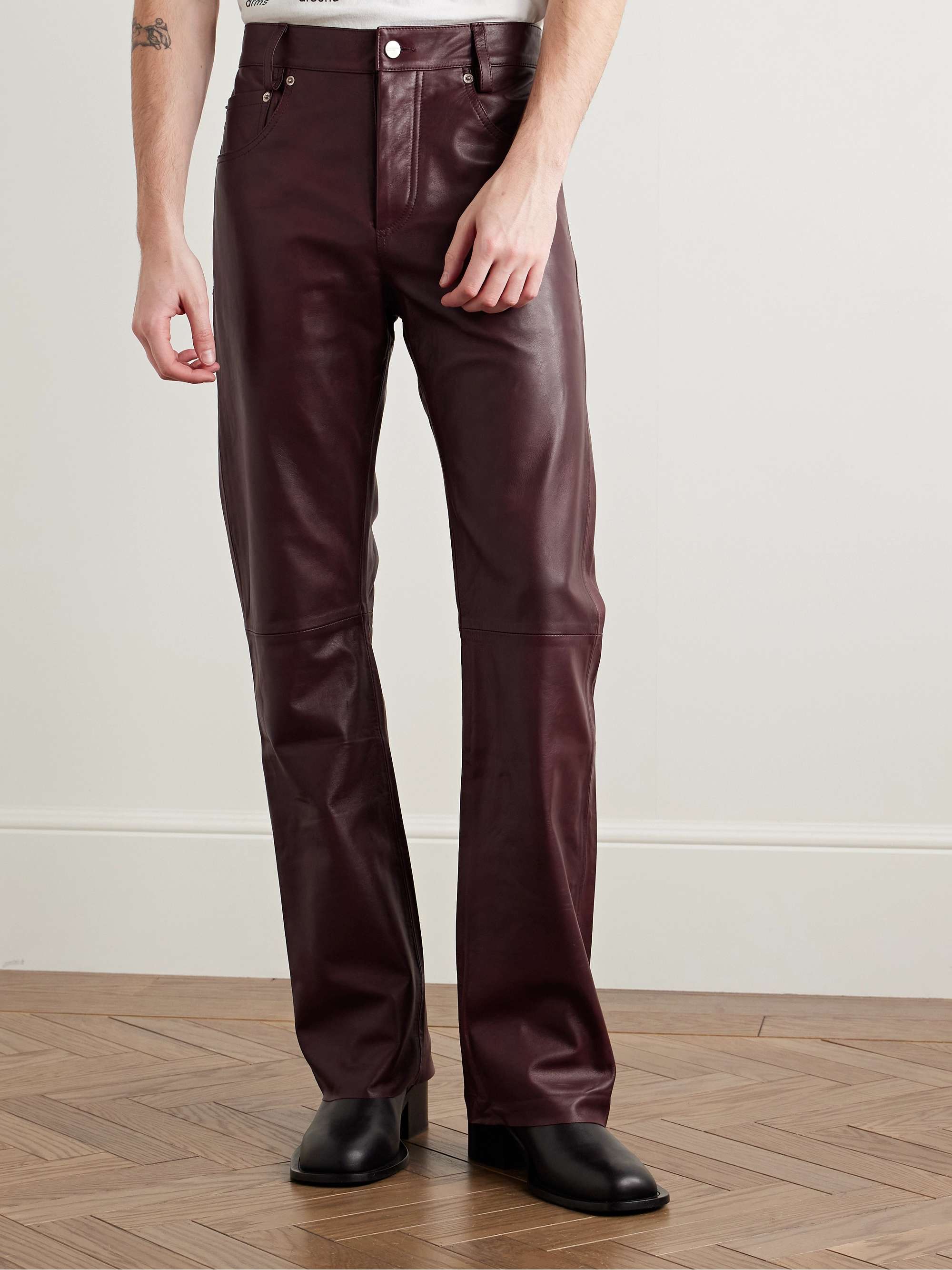 Slim-Fit Flared Leather Jeans view
