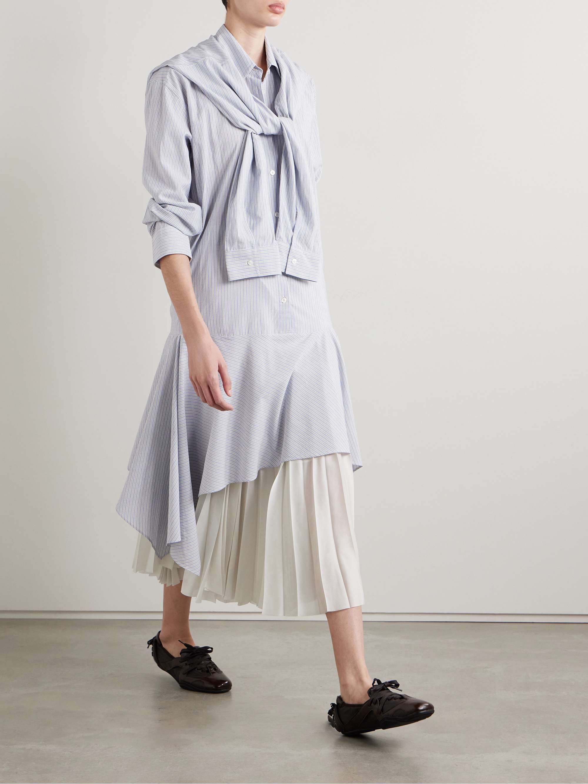 Asymmetric draped striped voile shirt dress view