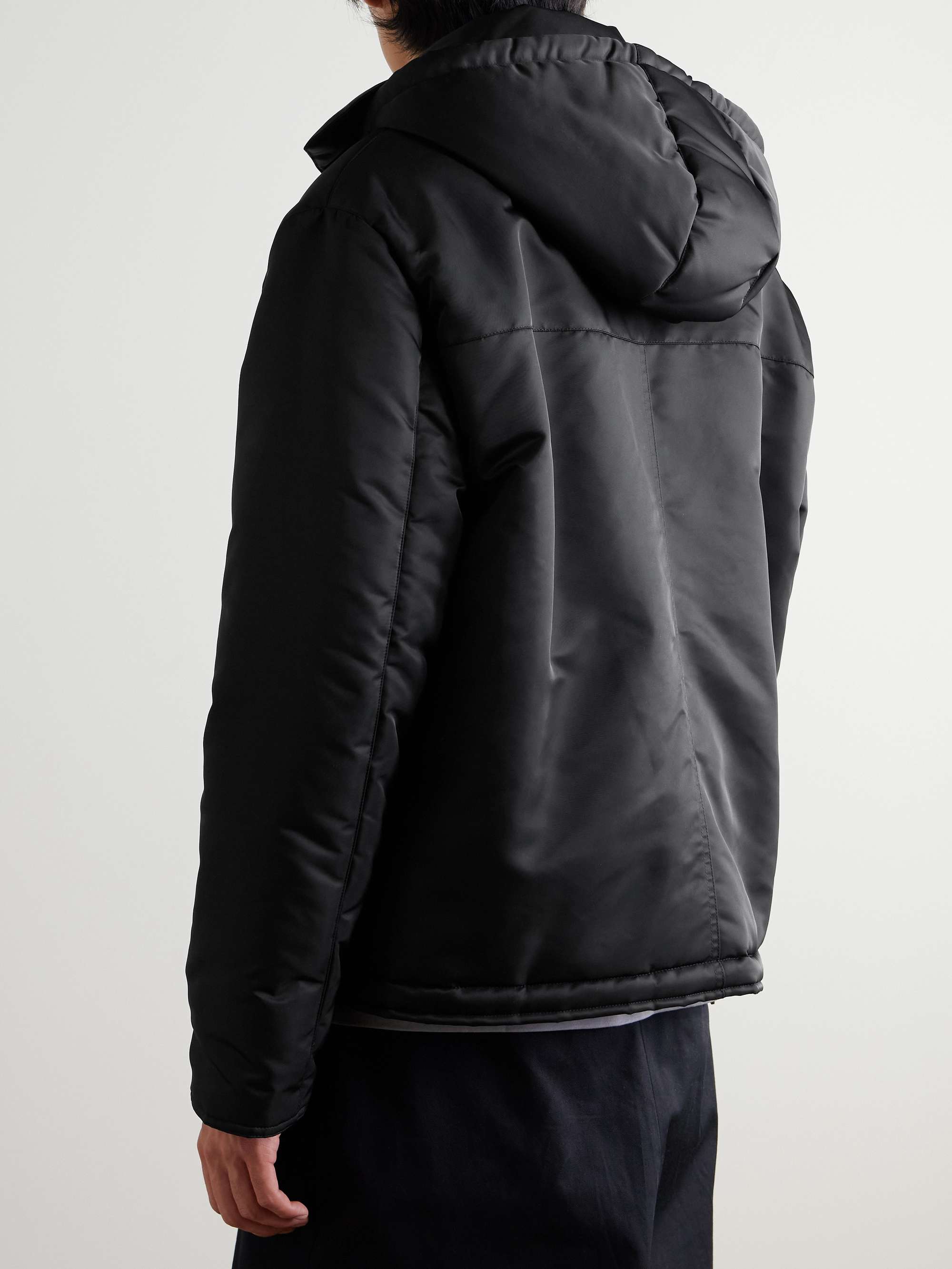 Leather-Trimmed Nylon-Twill Hooded Jacket view