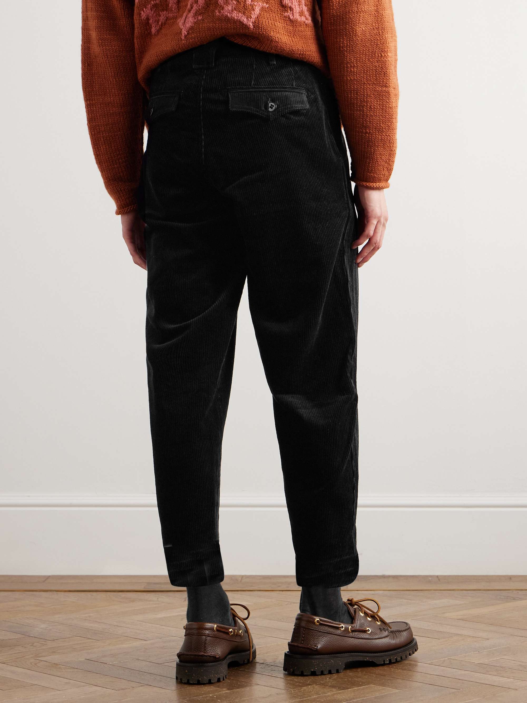 Tapered Pleated Cotton-Corduroy Trousers view