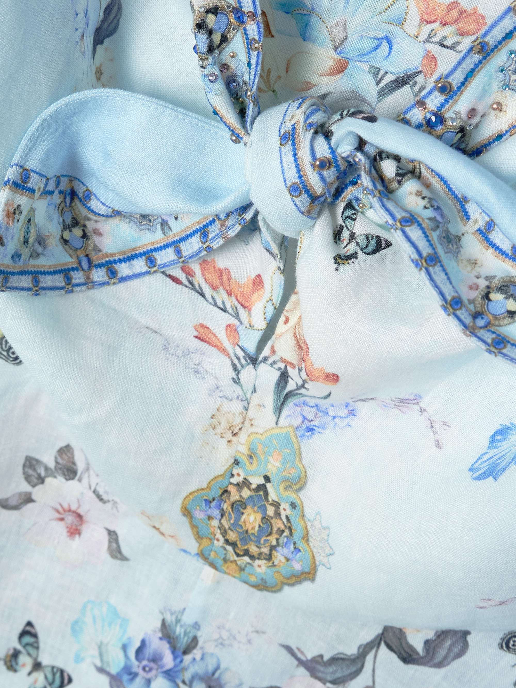 Tie-front crystal-embellished printed linen midi dress view