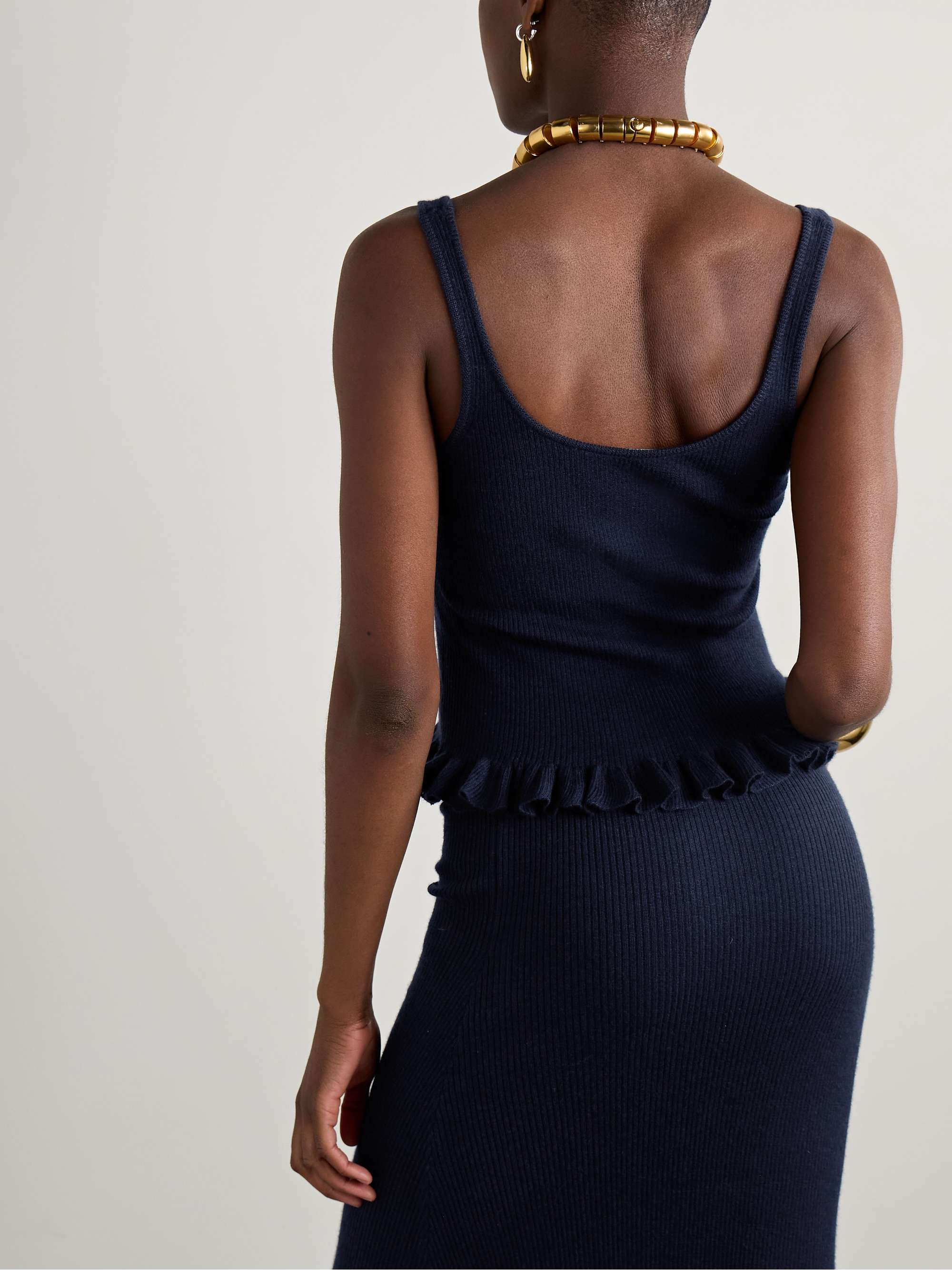 The Phoebe ruffled ribbed cashmere tank view