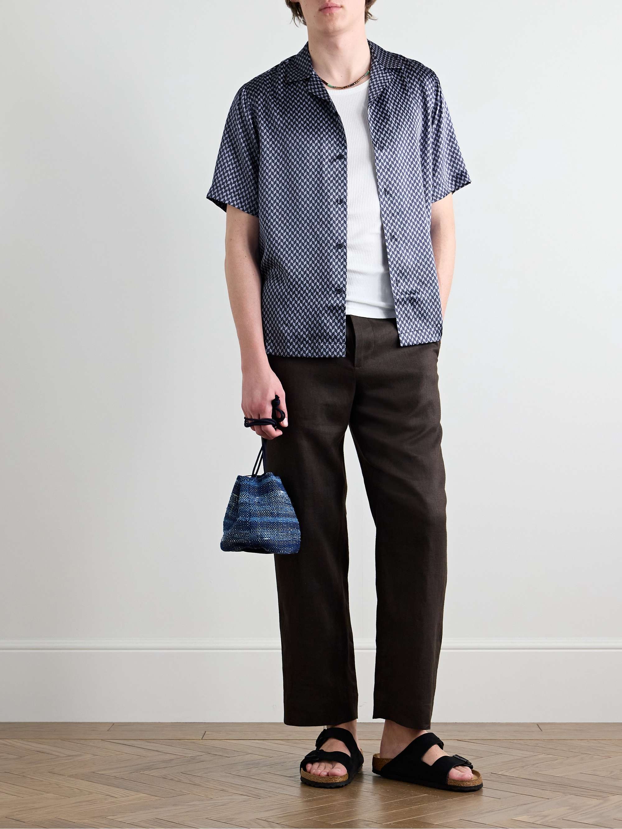 Roberto Camp-Collar Printed Silk-Satin Shirt view