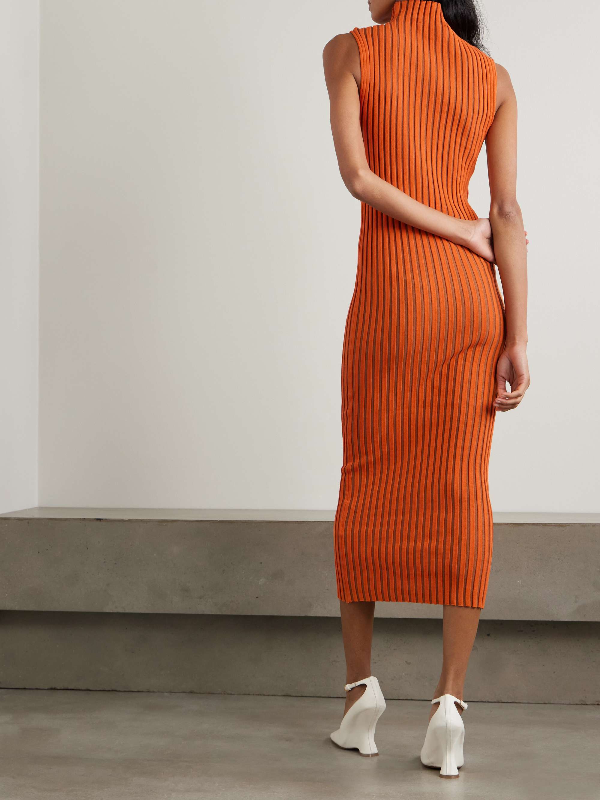 Chen Bico ribbed two-tone organic cotton-blend midi dress view