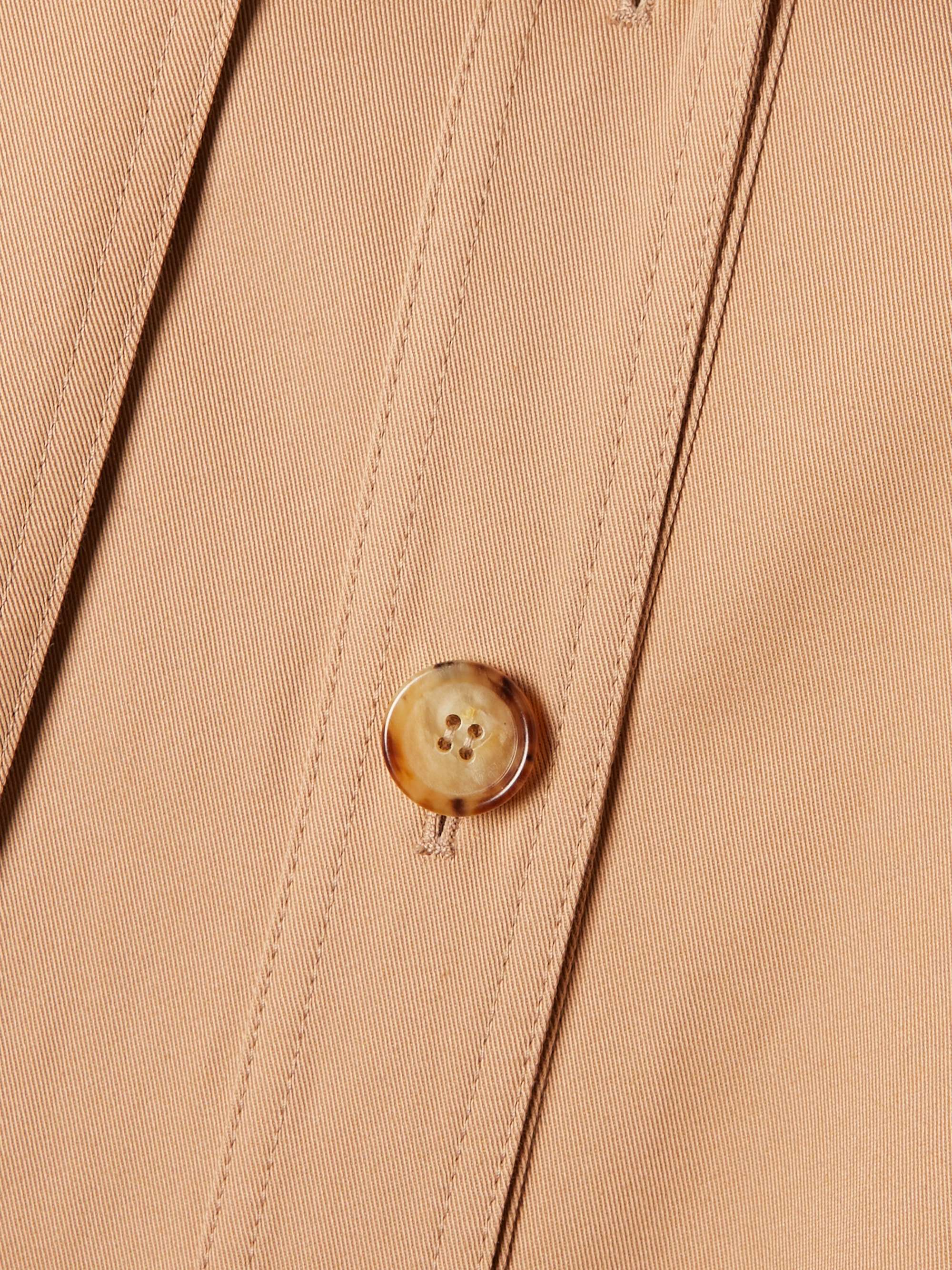 Cape-effect layered leather-trimmed cotton-gabardine trench coat view