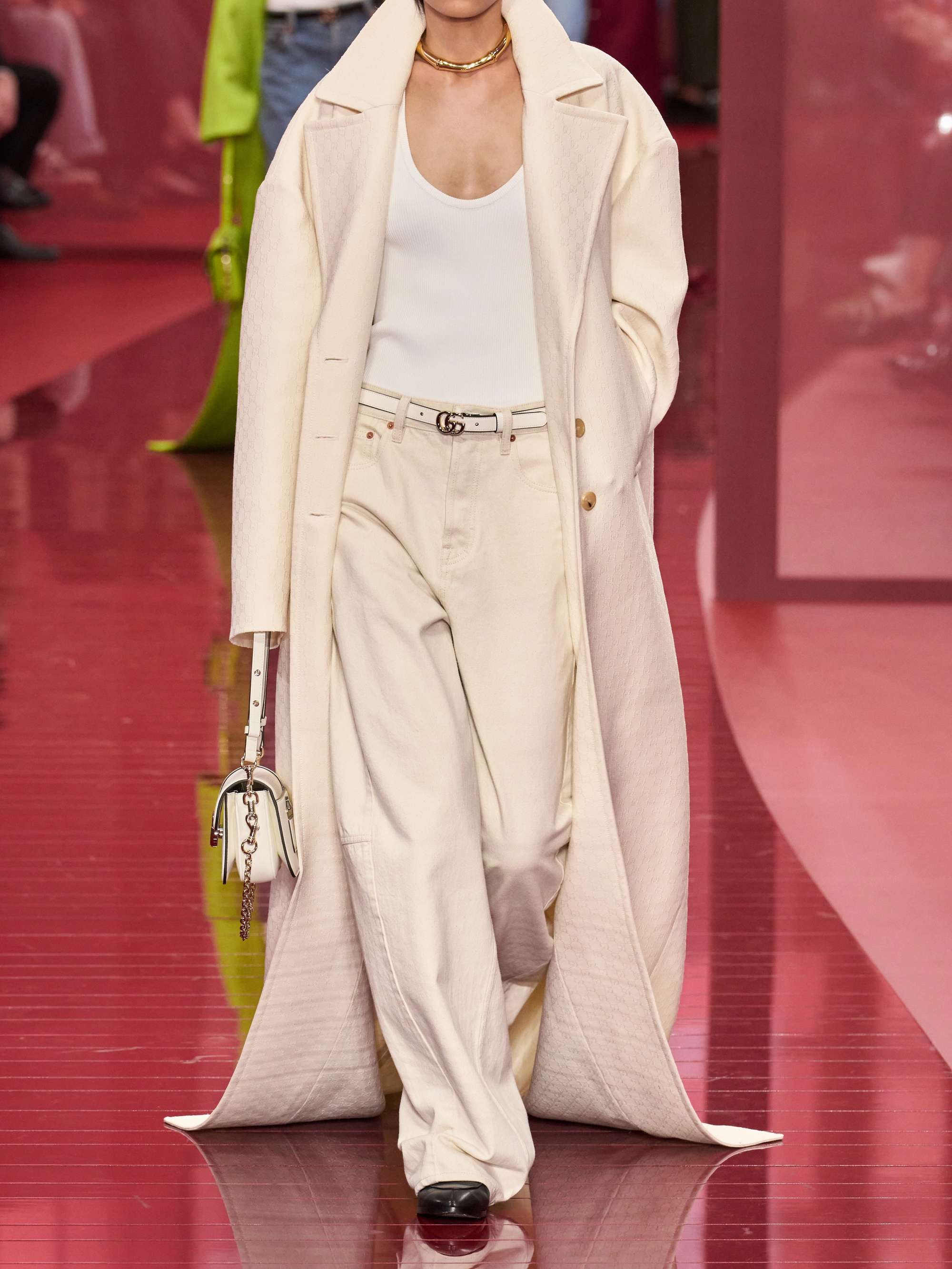 Patent leather-trimmed paneled high-rise barrel-leg jeans view