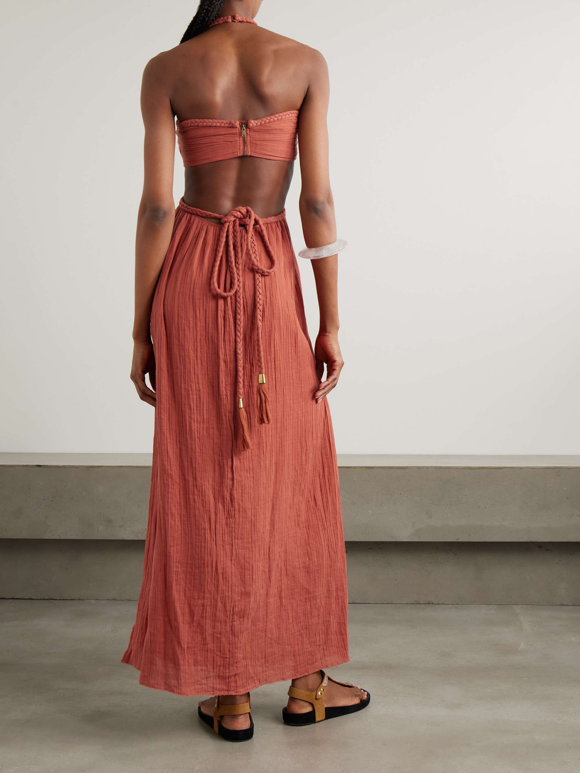 Justine embellished cutout cotton-gauze halterneck maxi dress view