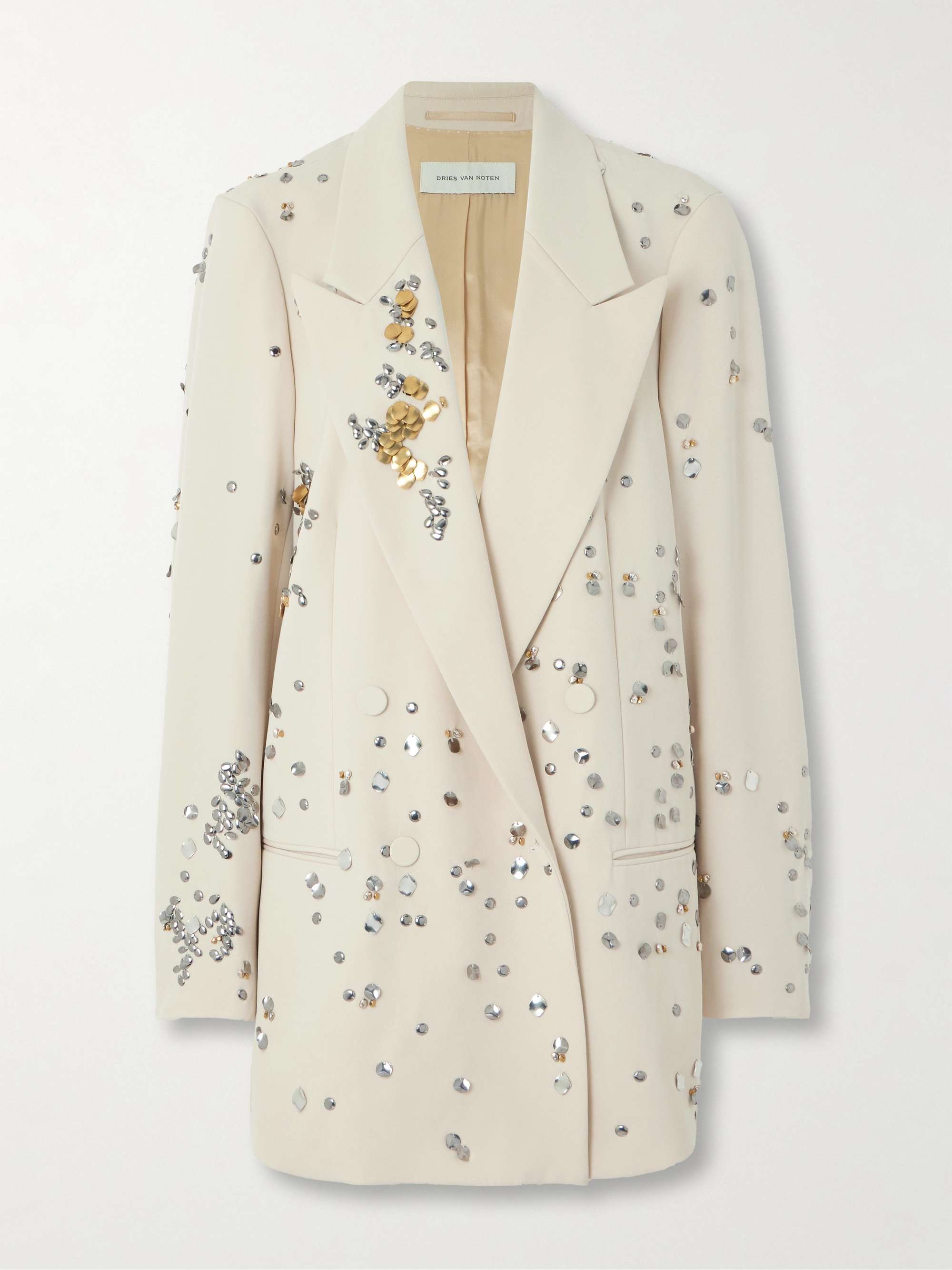 Double-breasted embellished wool-twill blazer view