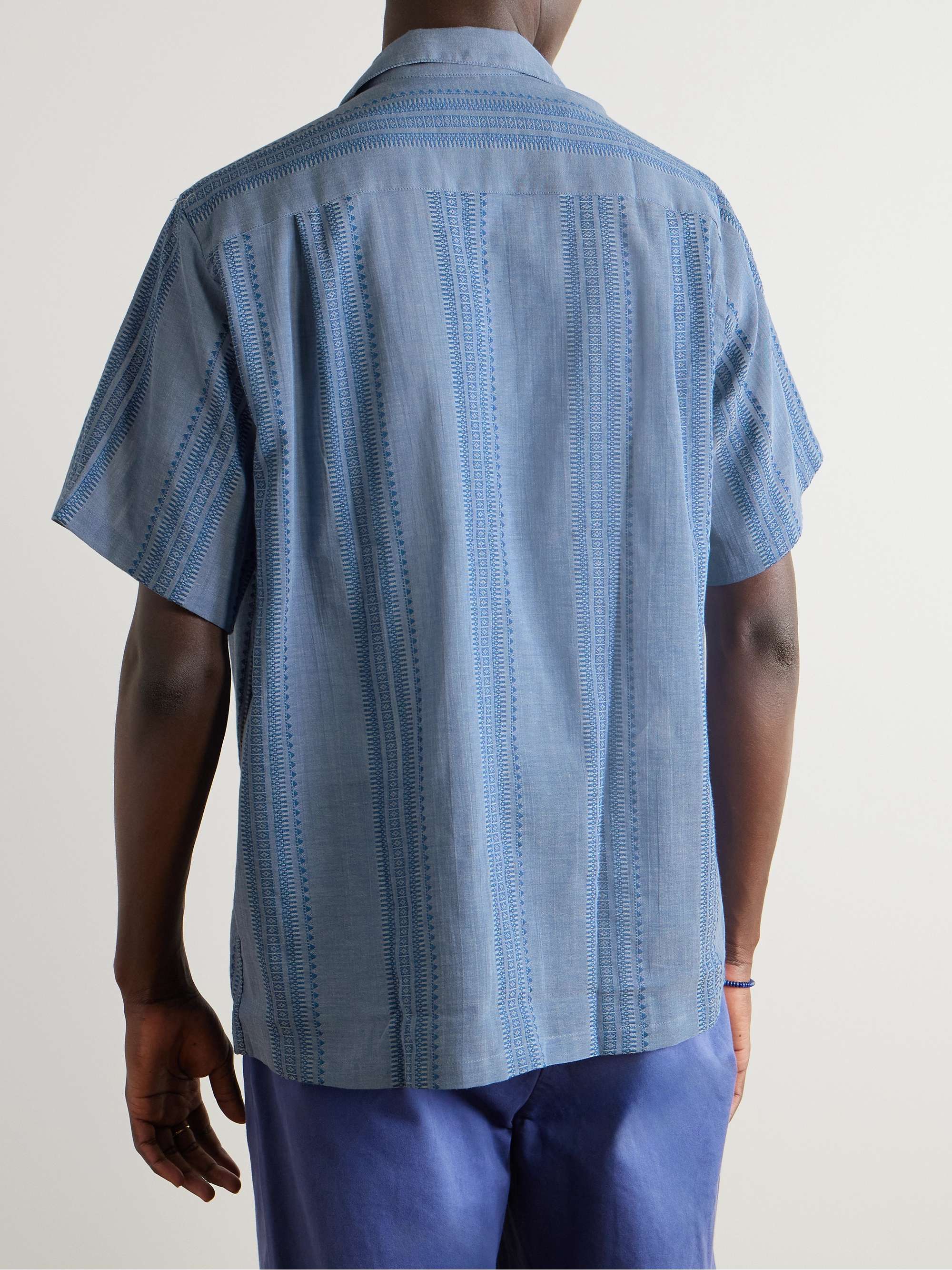 Pacific Convertible-Collar Striped Cotton-Jacquard Shirt view