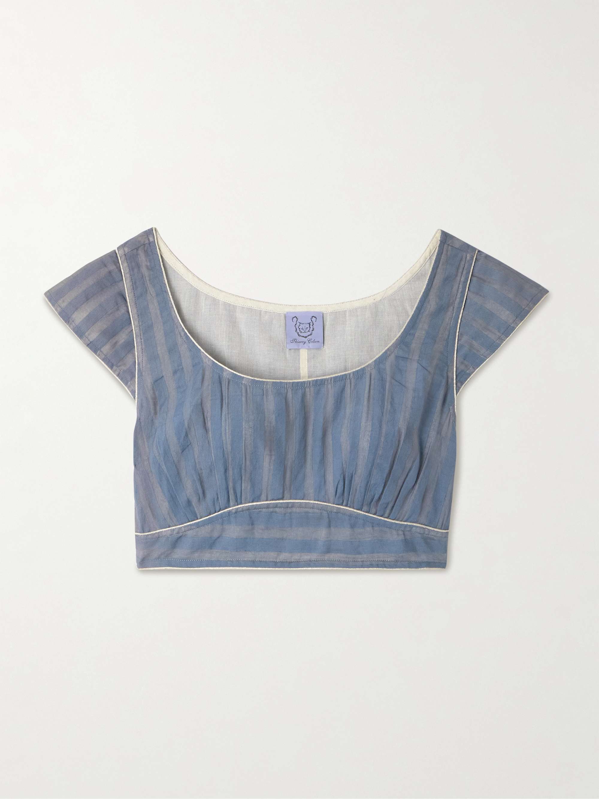 Delphi Chanderi cropped striped cotton and silk-blend top view