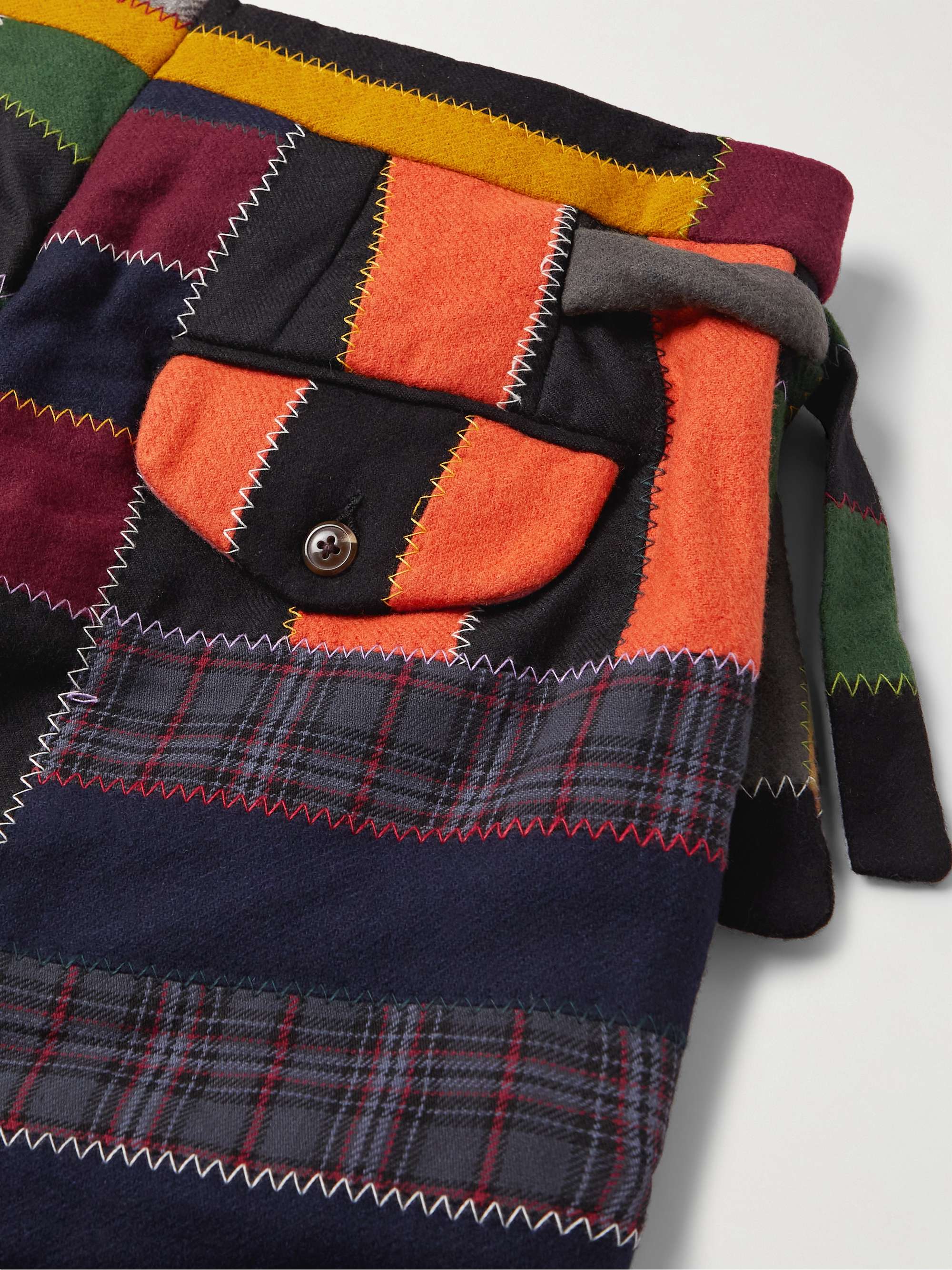 Straight-Leg Patchwork Checked Wool-Blend Trousers view