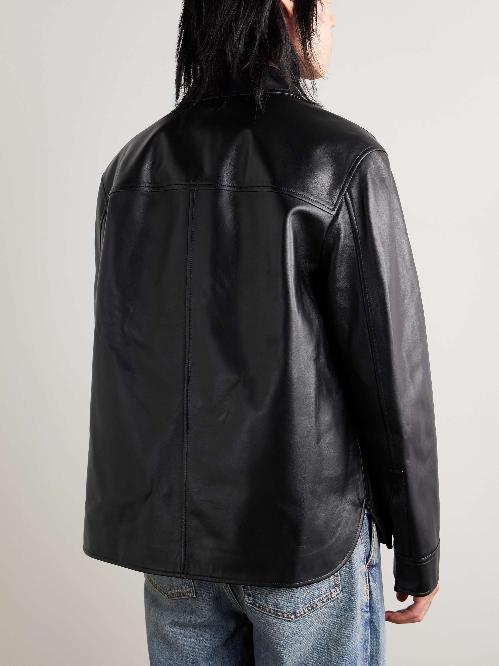Logo-Debossed Leather Overshirt view