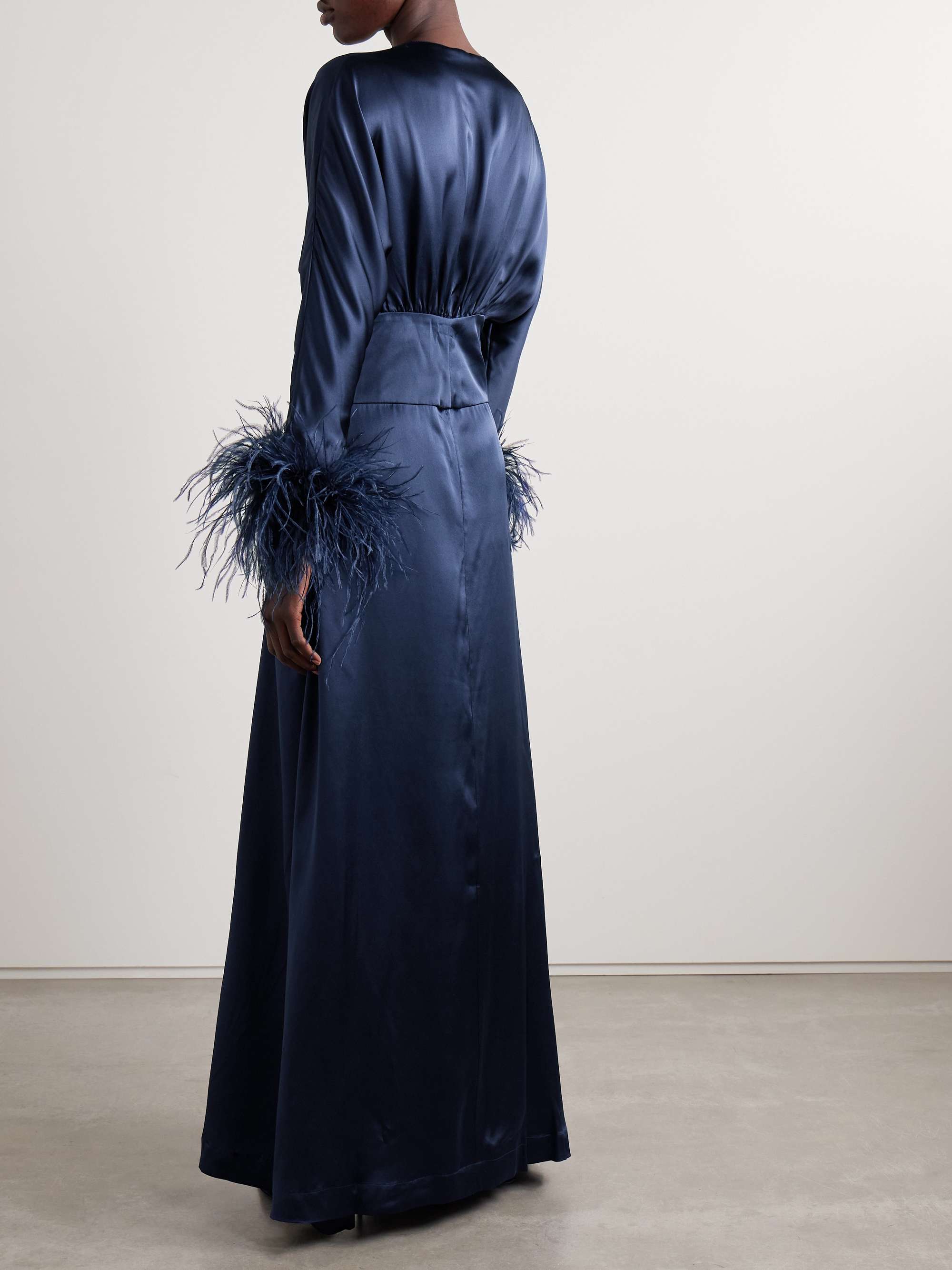 Elvira feather-trimmed silk-satin gown view