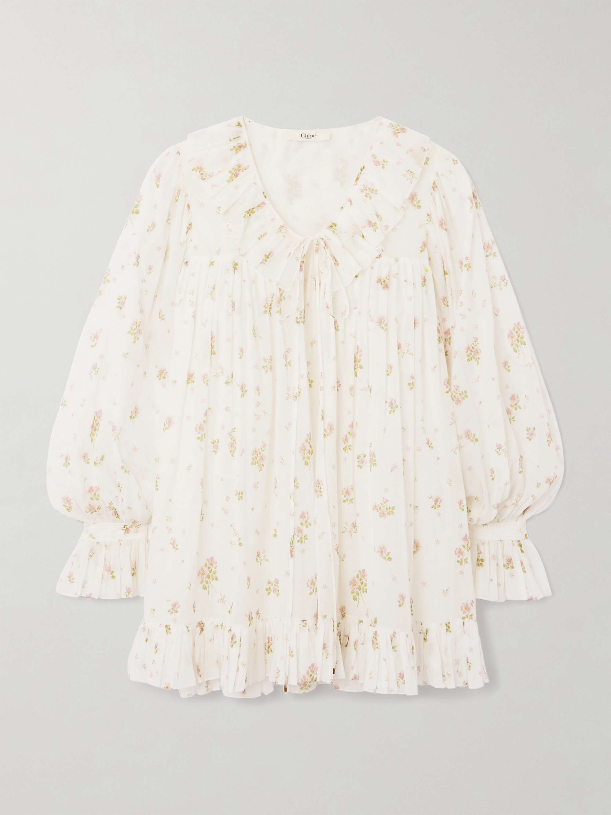 Ruffled floral-print cotton-voile mini dress view