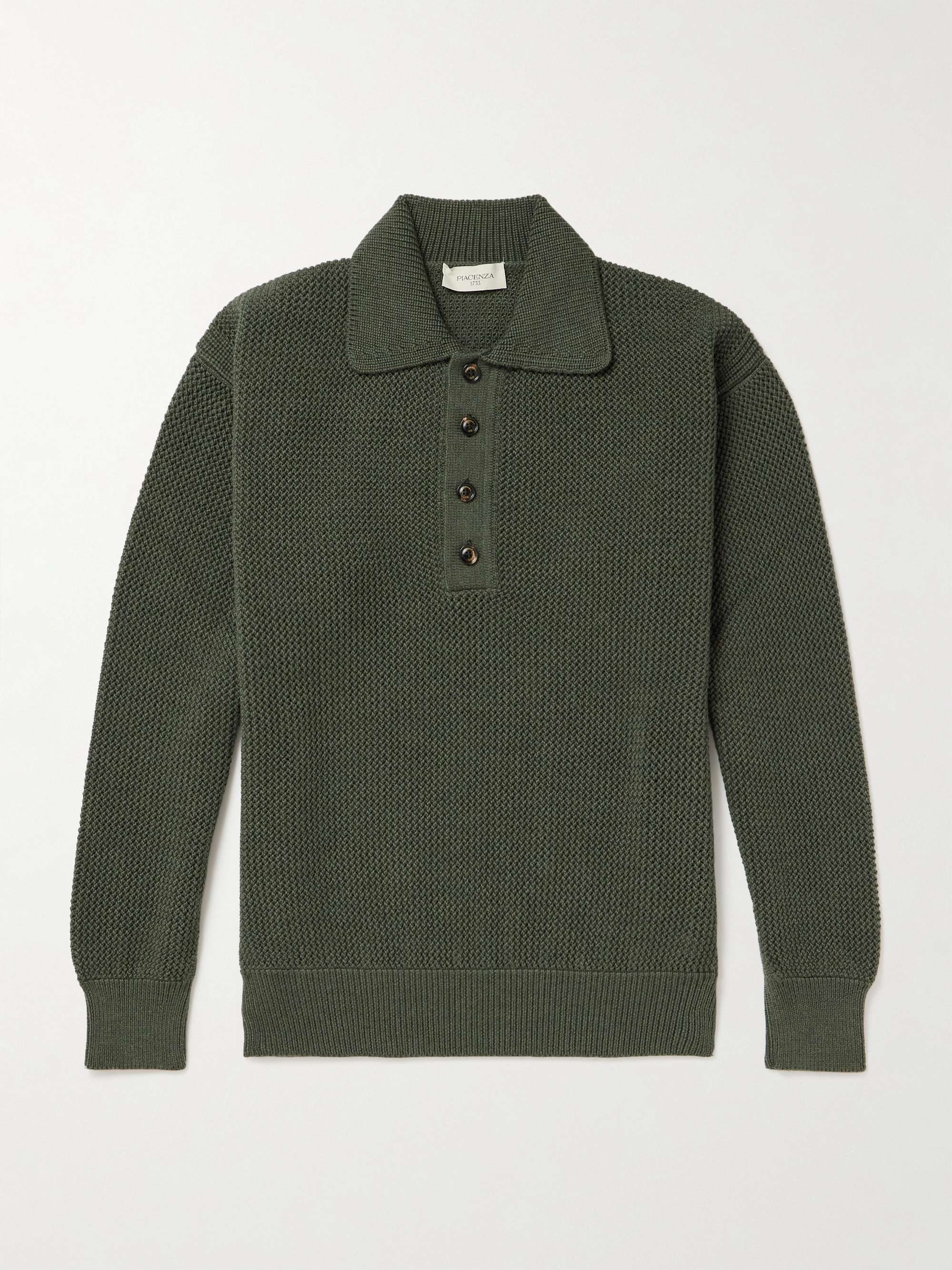 Textured-Knit Virgin Wool Polo Shirt view