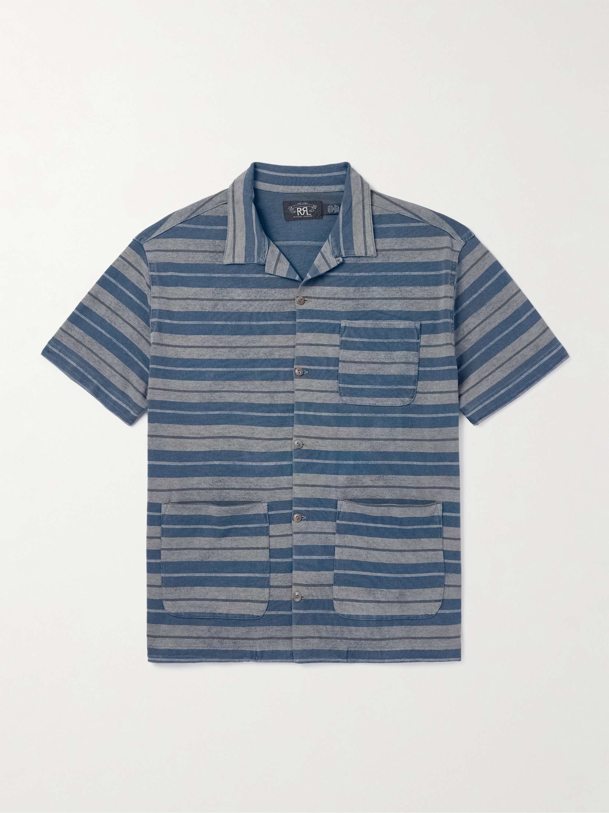Jasper Convertible-Collar Indigo-Dyed Striped Cotton Shirt view
