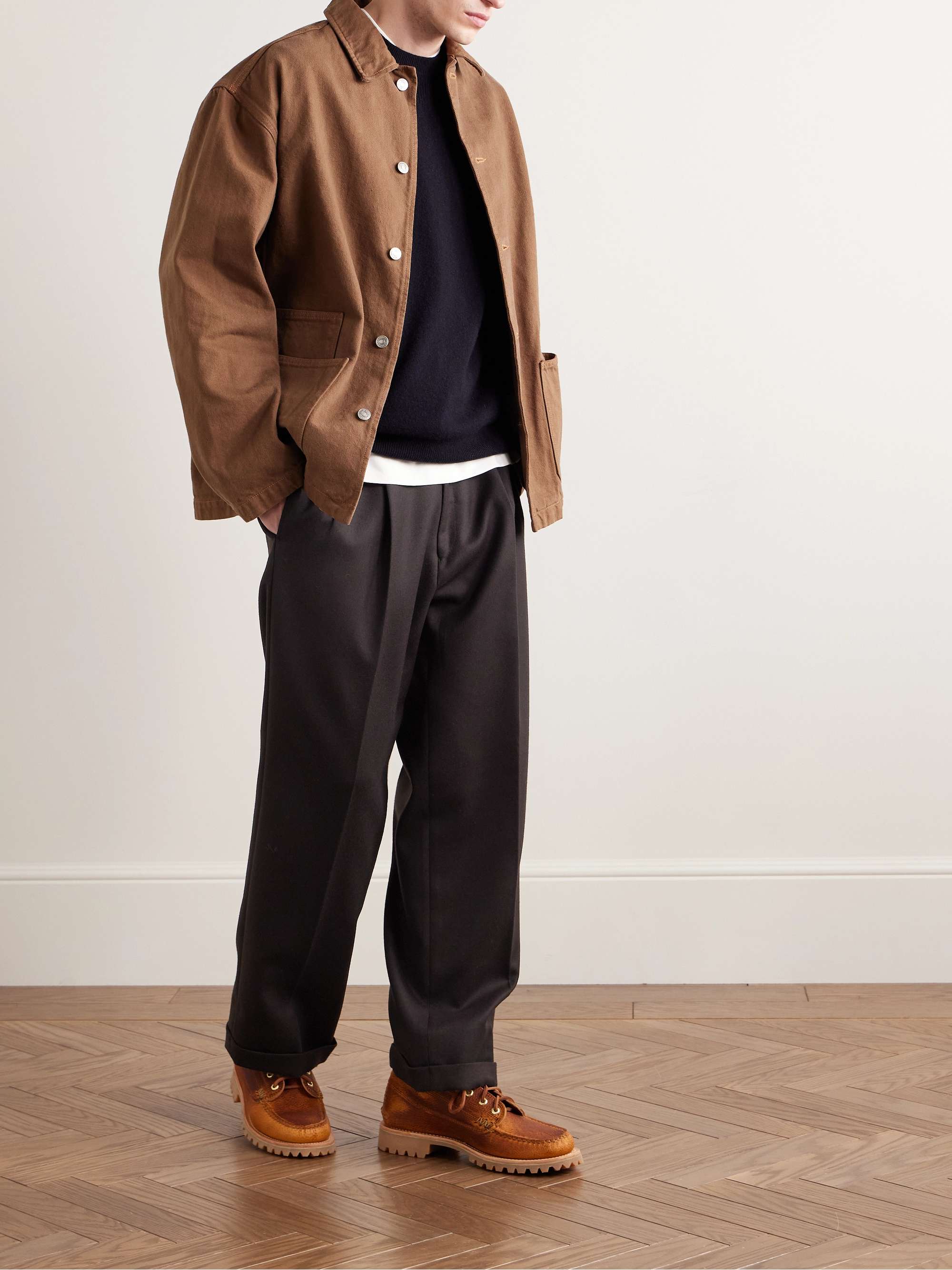 Wide-Leg Cropped Pleated Wool-Twill Suit Trousers view