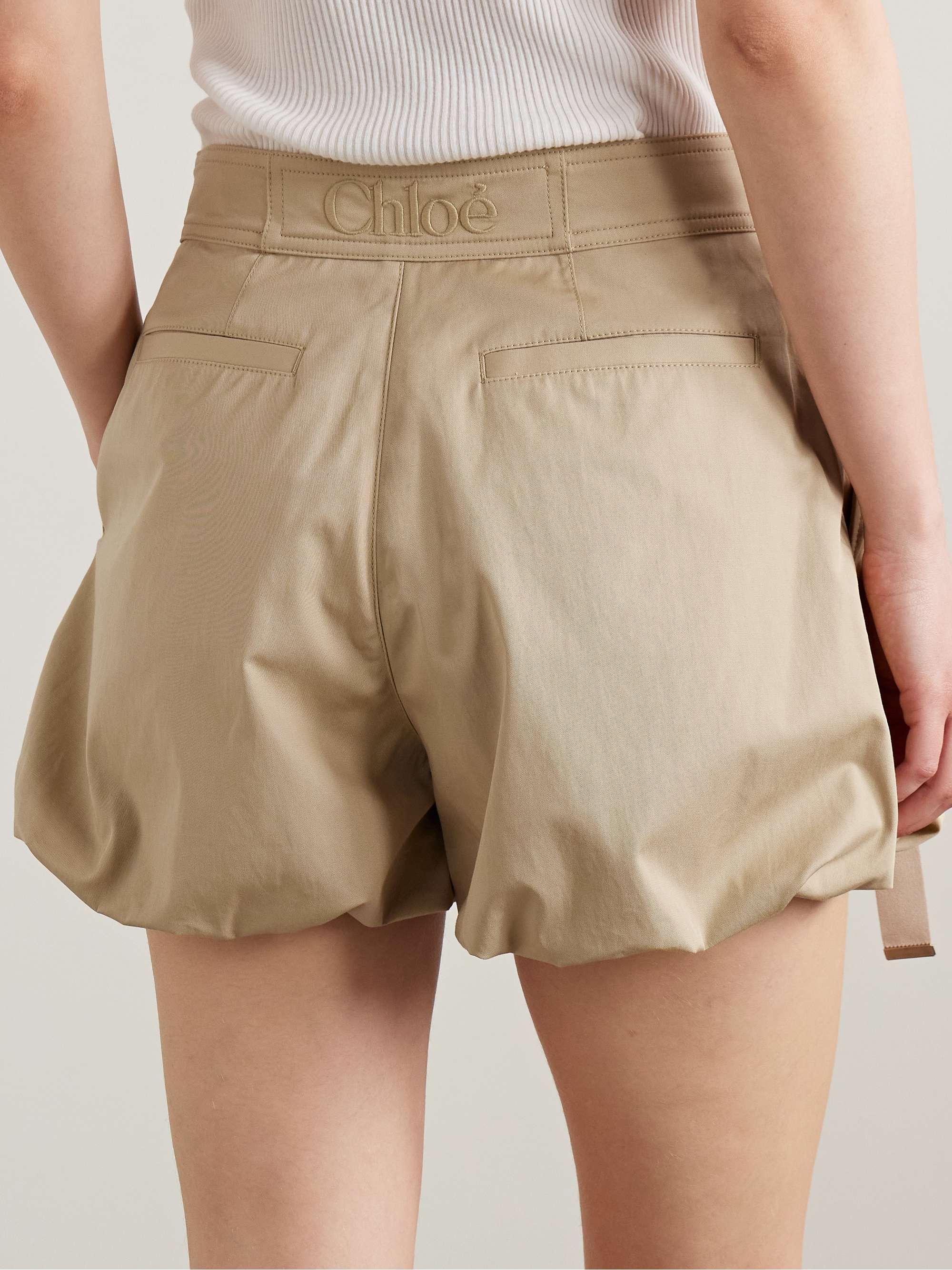 Embroidered buckled pleated cotton-poplin shorts view