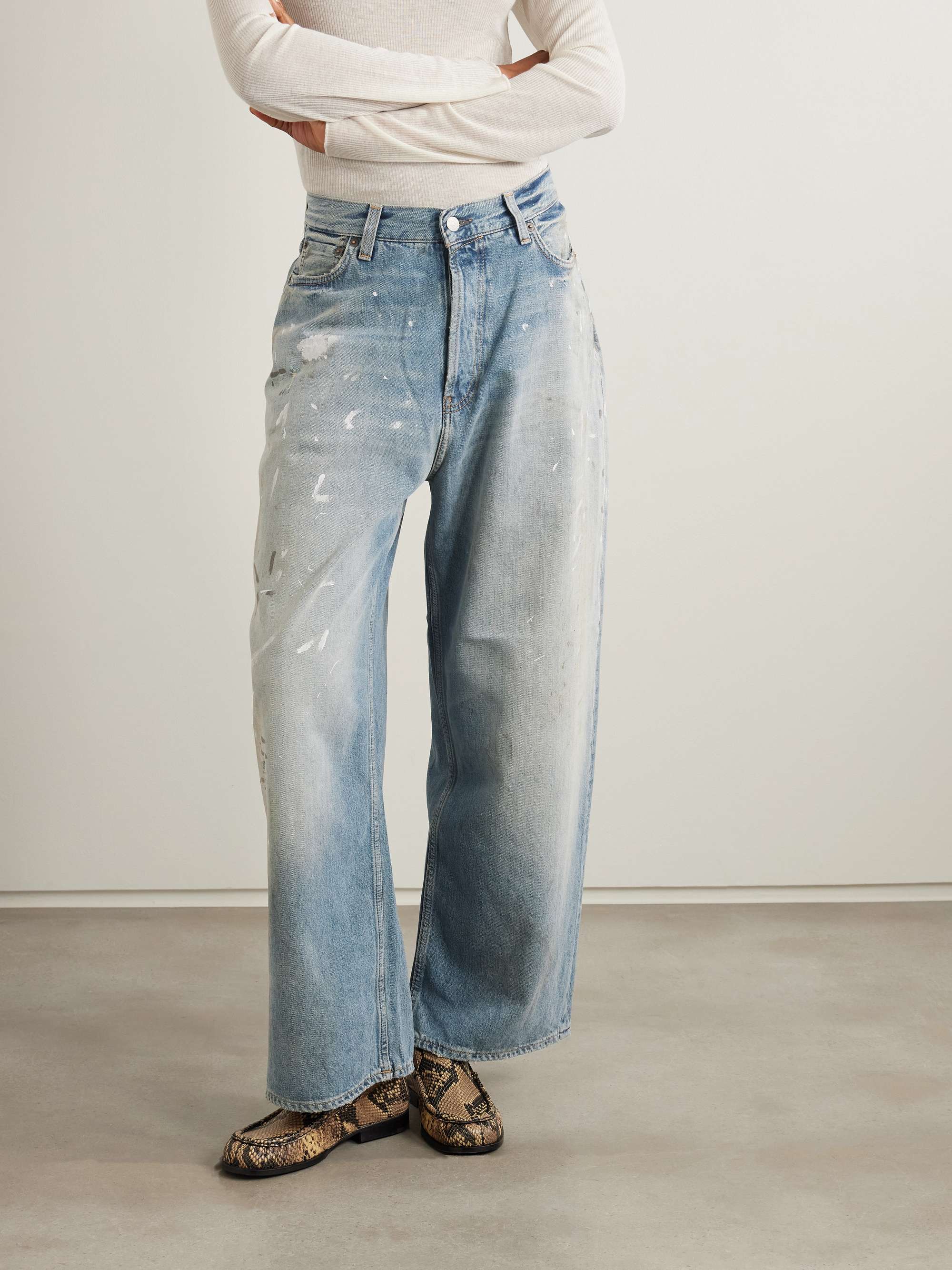 Distressed organic low-rise wide-leg jeans view