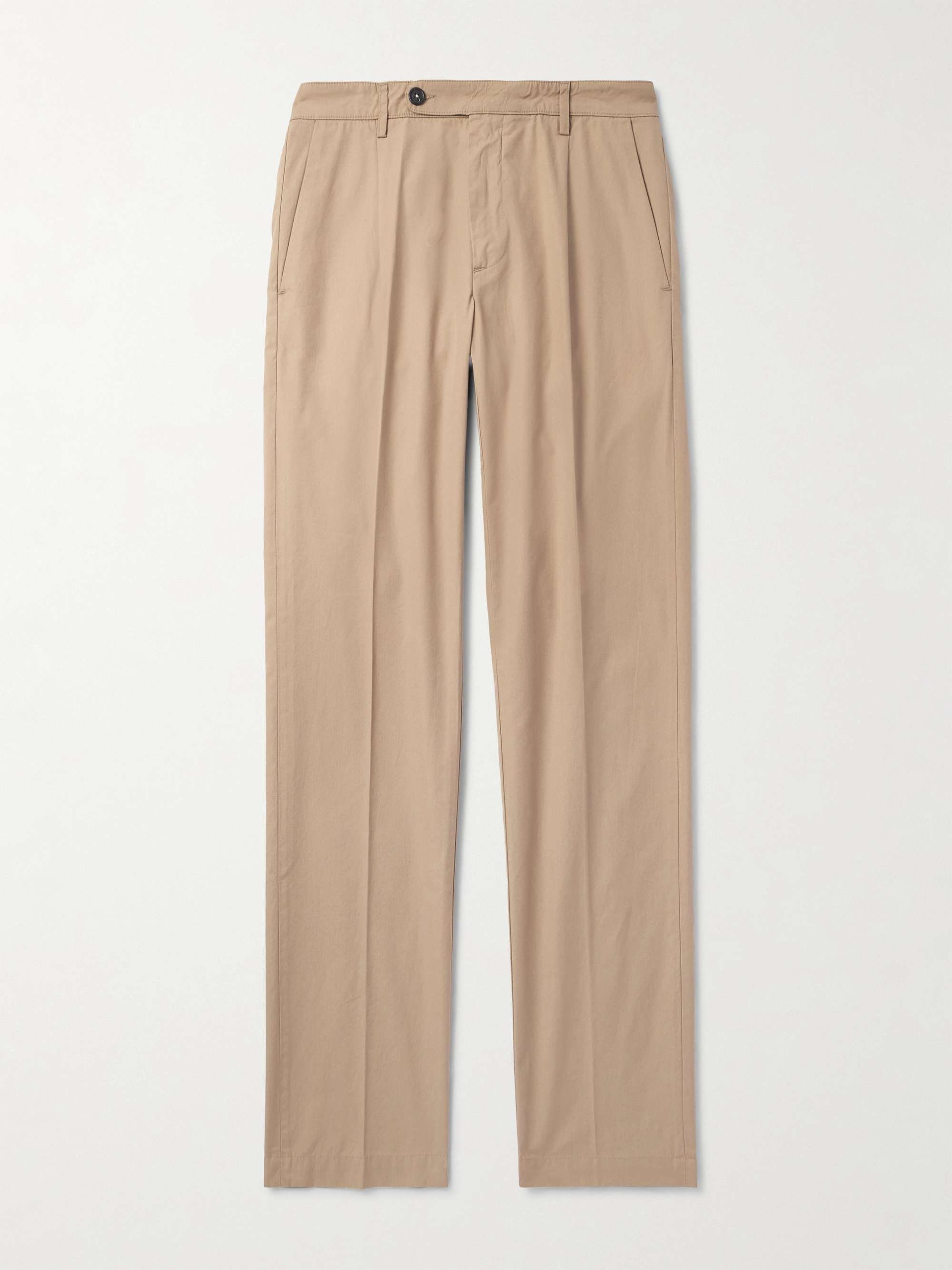 Slim-Fit Straight-Leg Pleated Cotton Trousers view