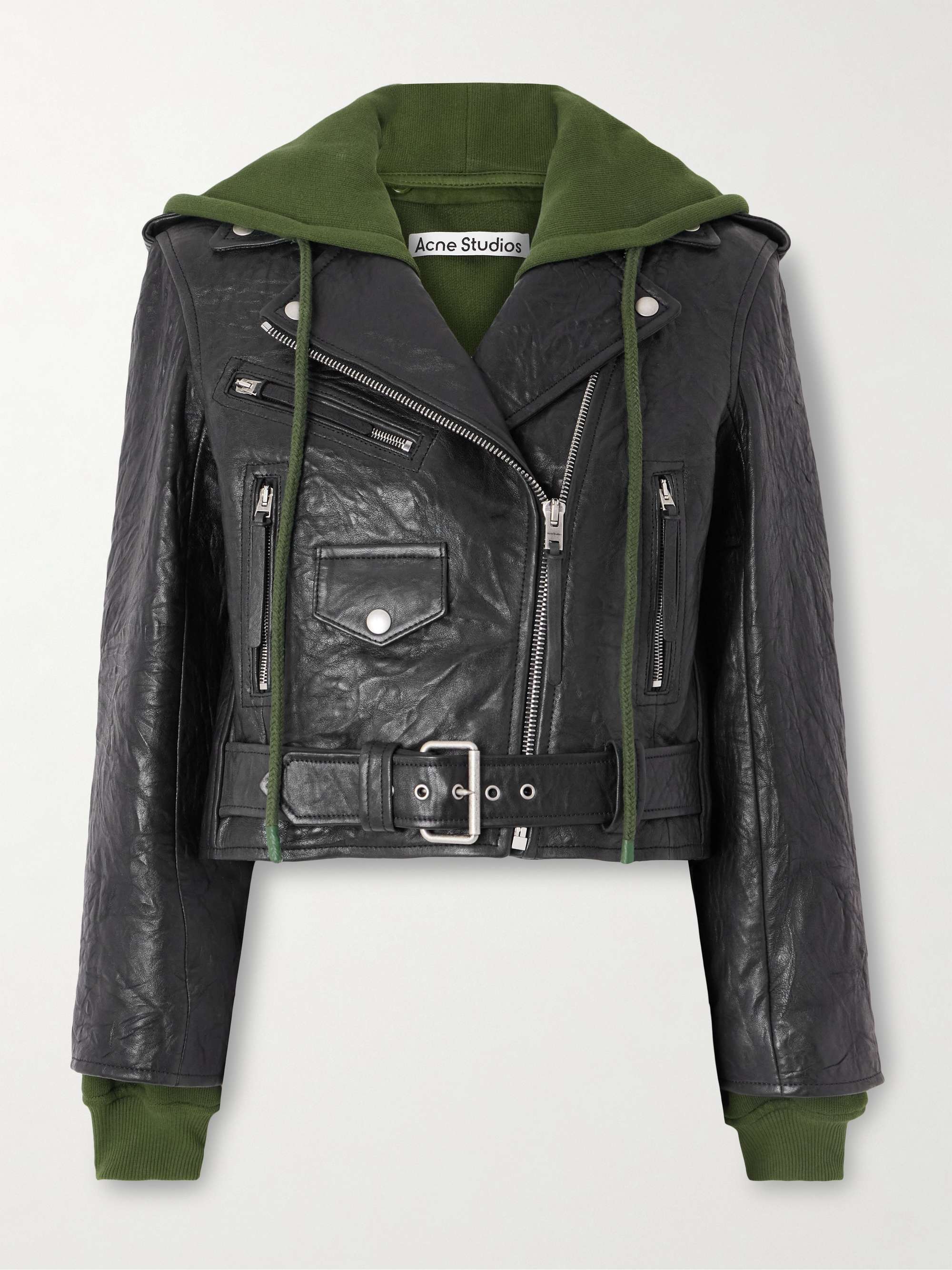 Layered textured-leather and organic cotton-jersey biker jacket view