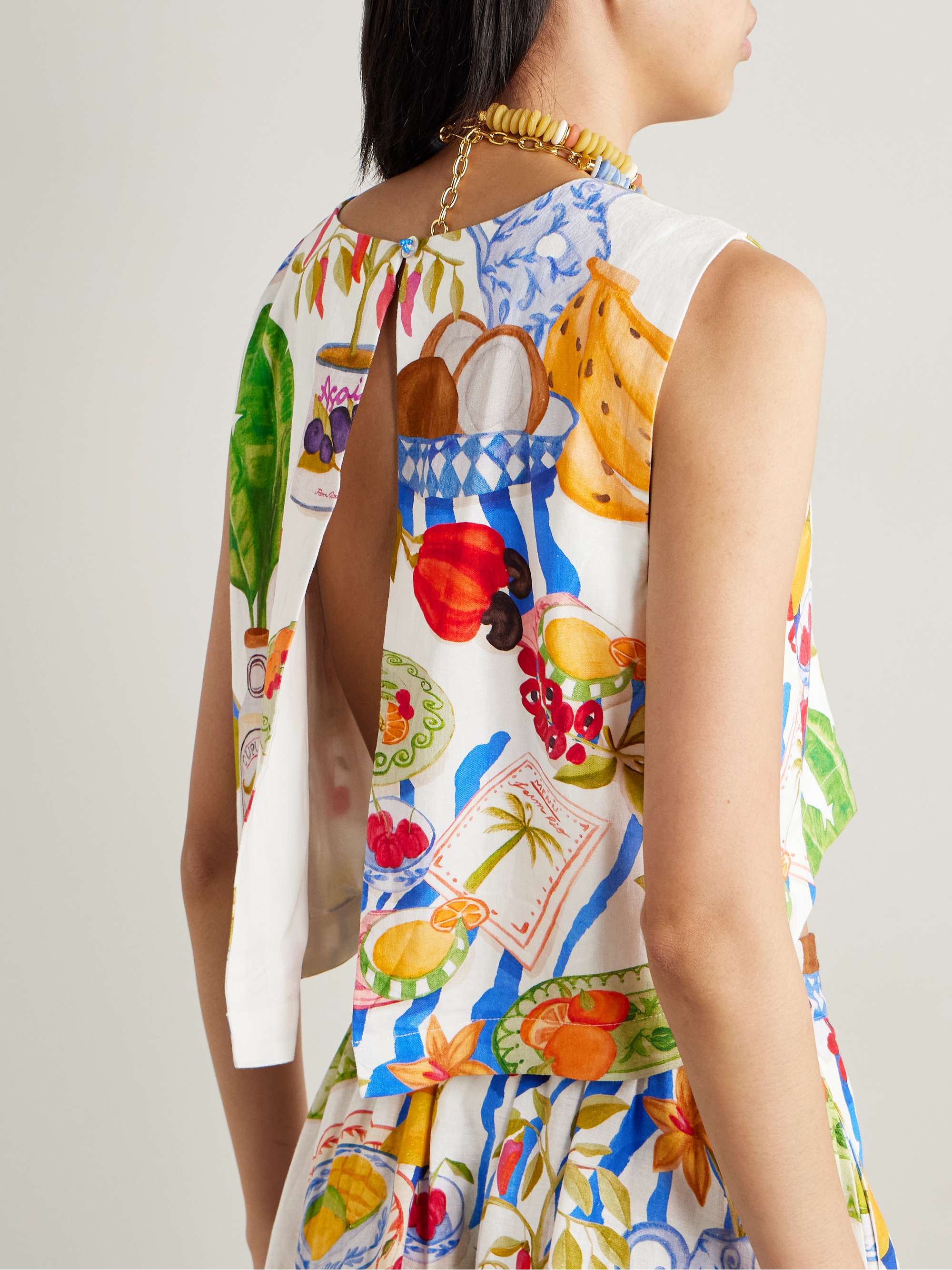 Cropped open-back printed linen-blend tank view